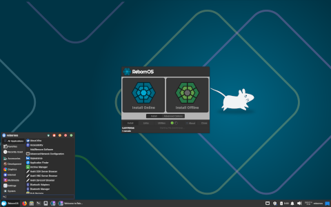 RebornOS desktop screenshot: Distribution overview