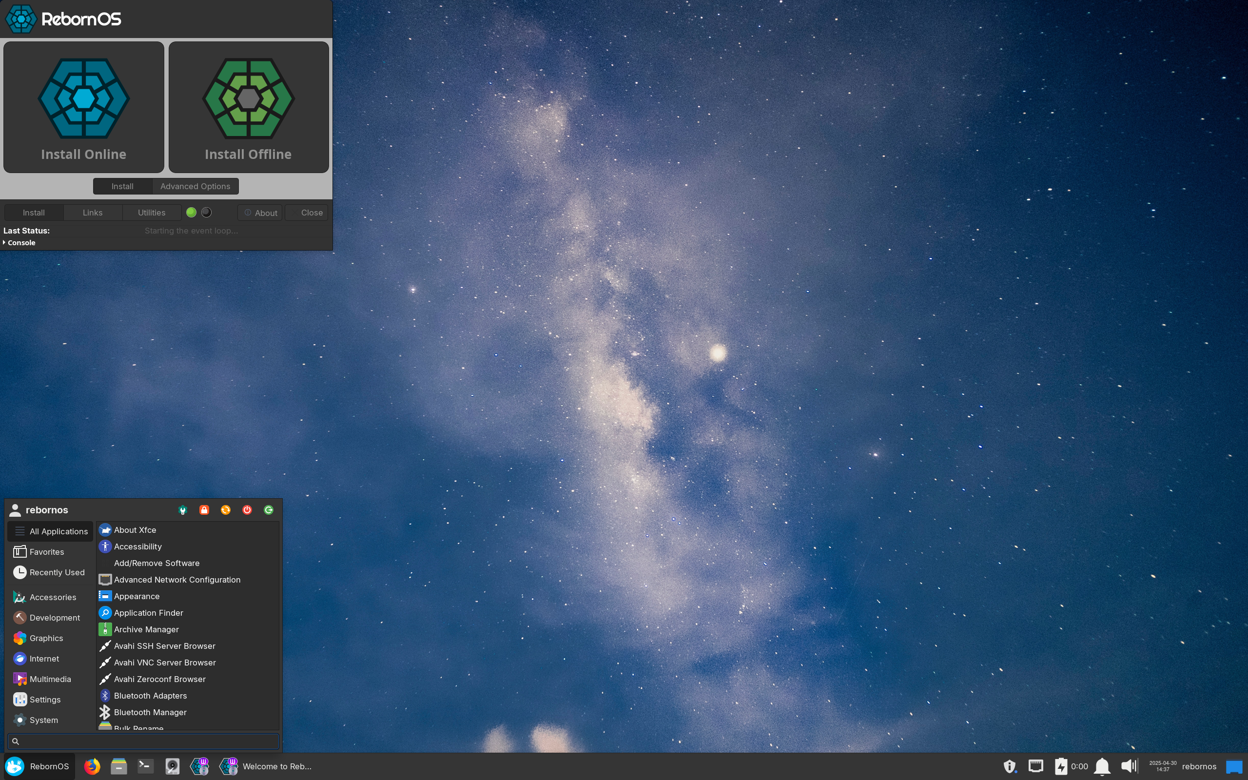 RebornOS desktop screenshot: 2025.04.26