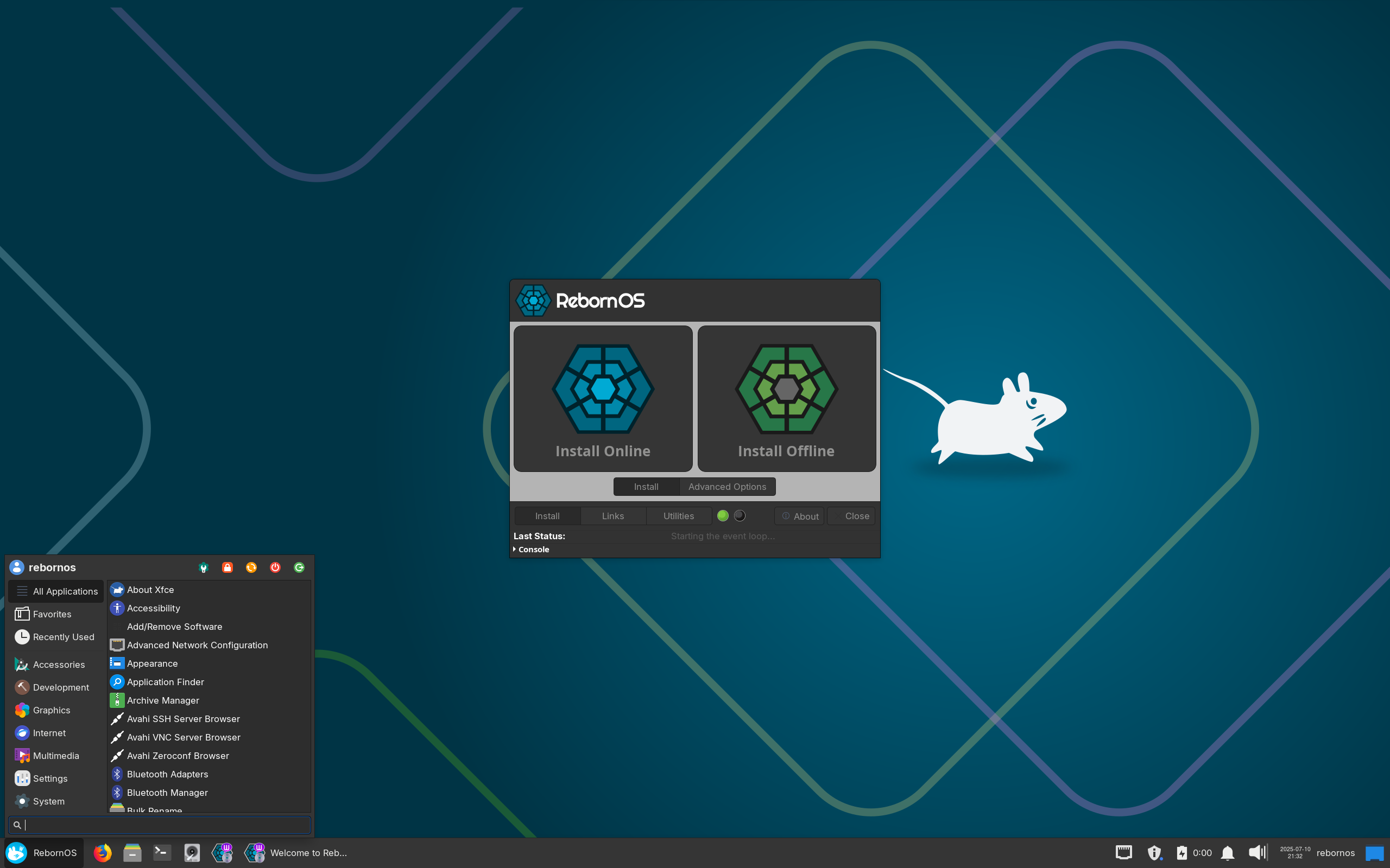 RebornOS desktop screenshot: 2025.07.09