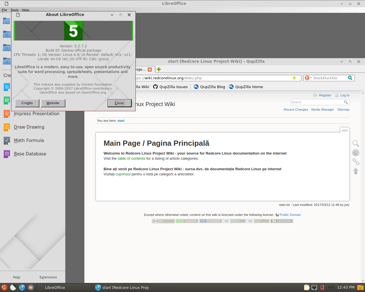 Redcore desktop screenshot: 1706 apps