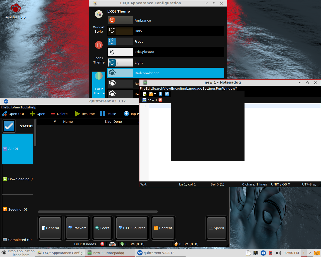 Redcore desktop screenshot: 1706 dark