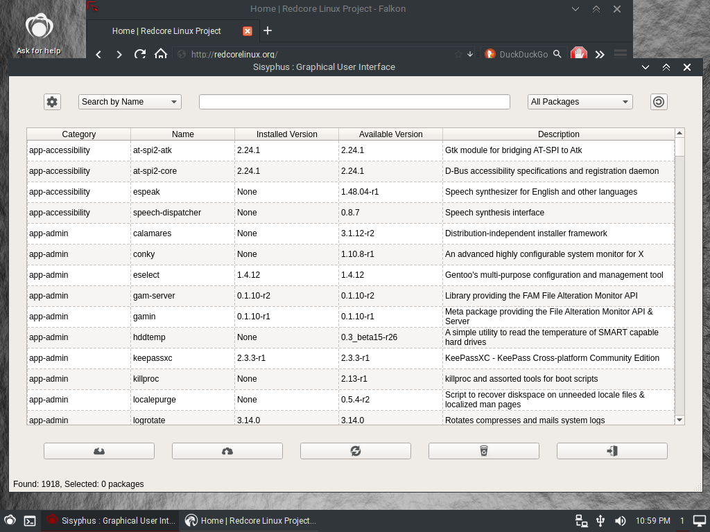 Redcore desktop screenshot: 1806 packages
