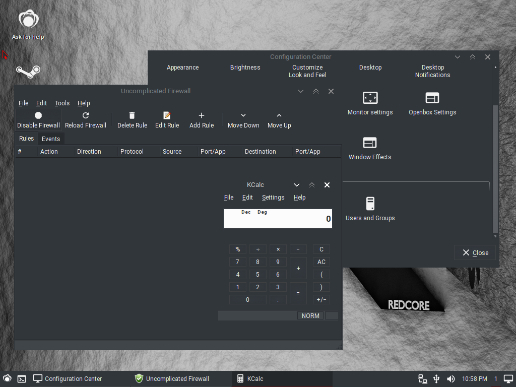 Redcore desktop screenshot: 1806 windows