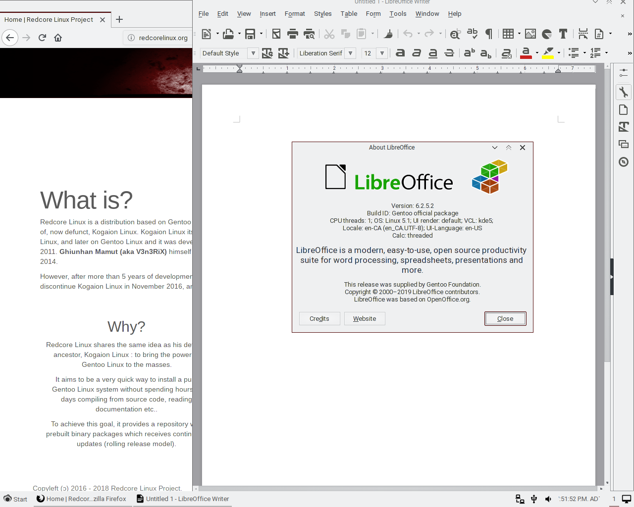 Redcore desktop screenshot: 1908 apps