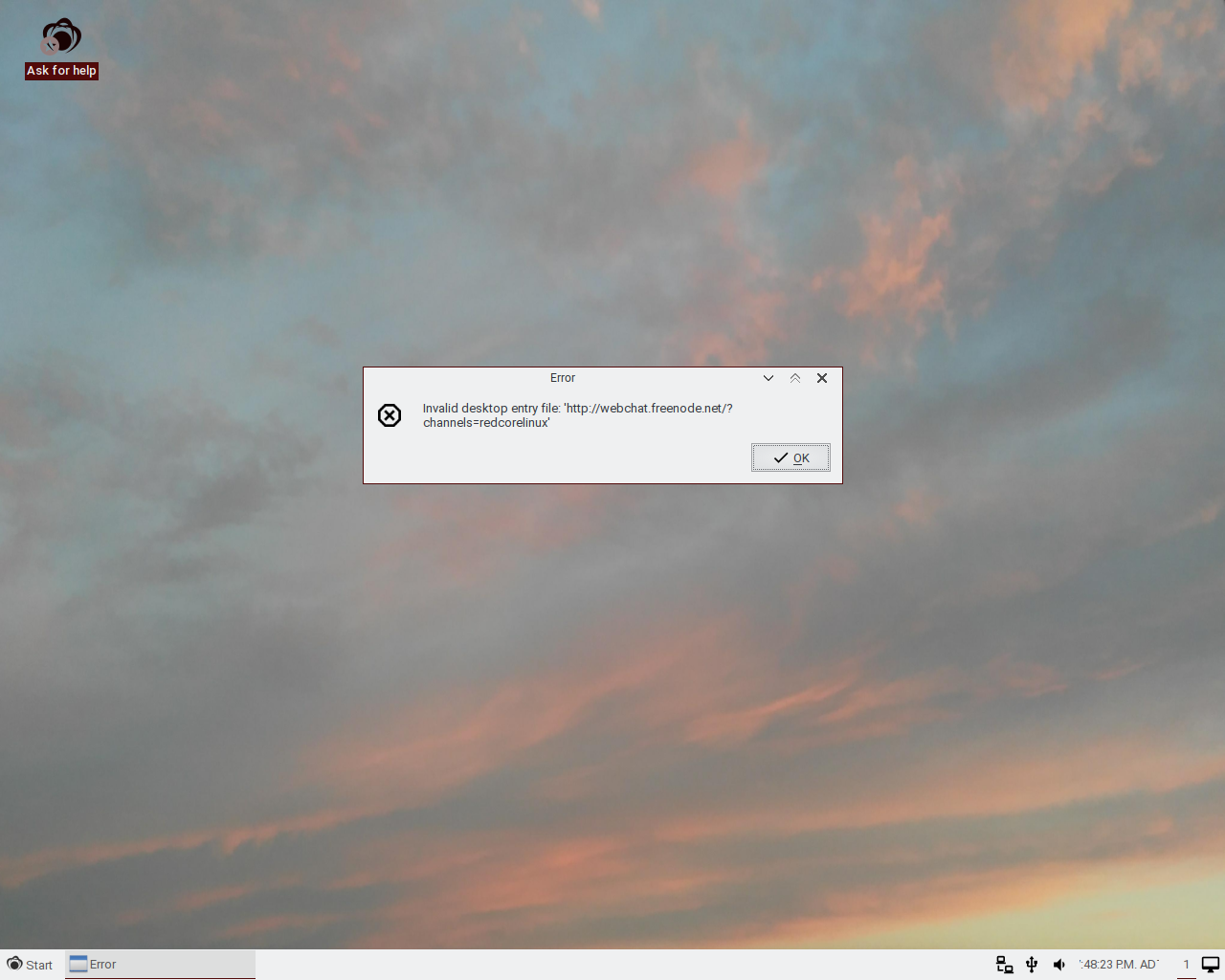 Redcore desktop screenshot: 1908 help