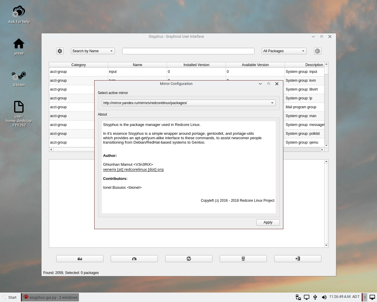 Redcore desktop screenshot: 1908 sisyphus