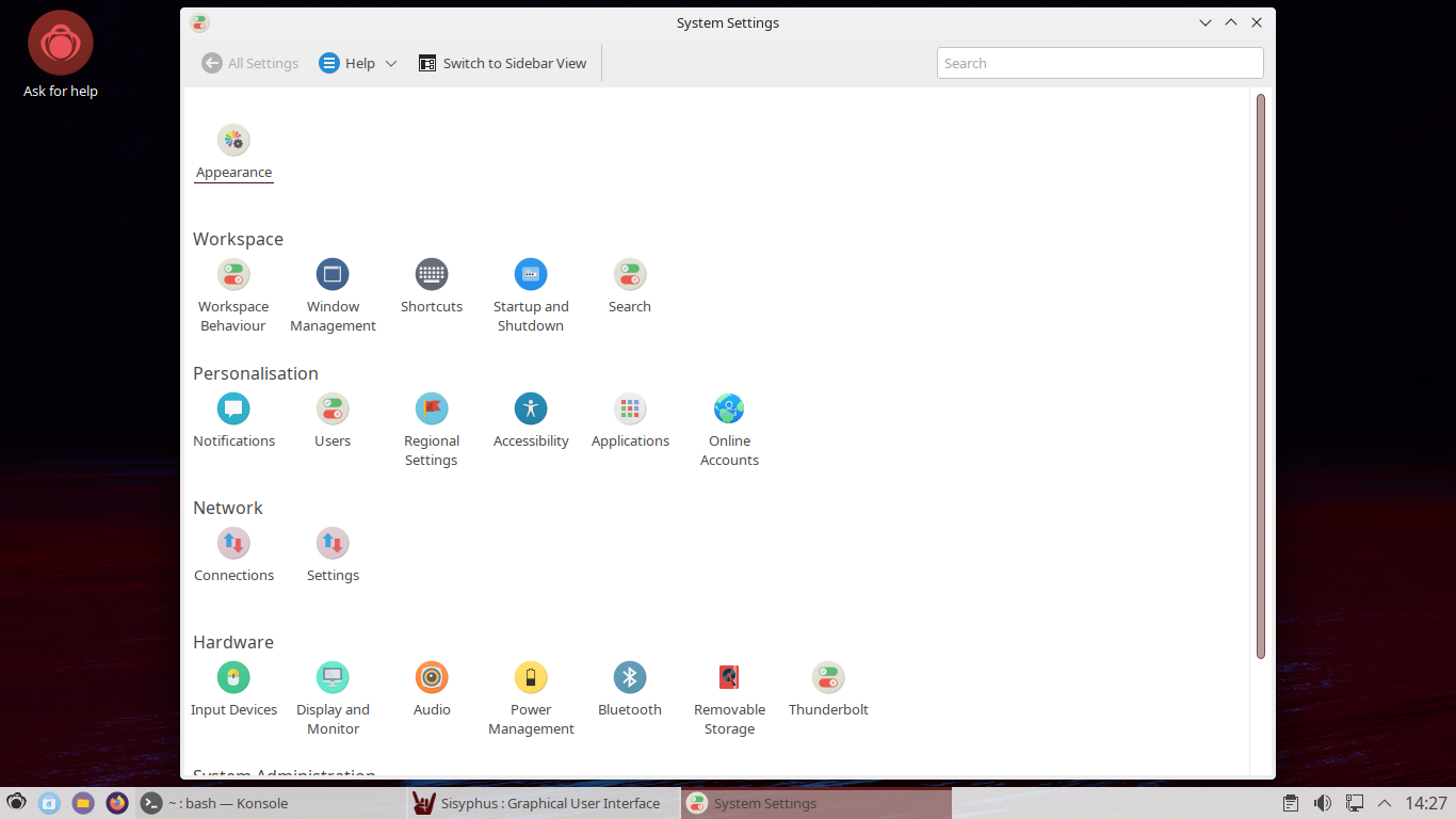 Redcore desktop screenshot: 2201 settings