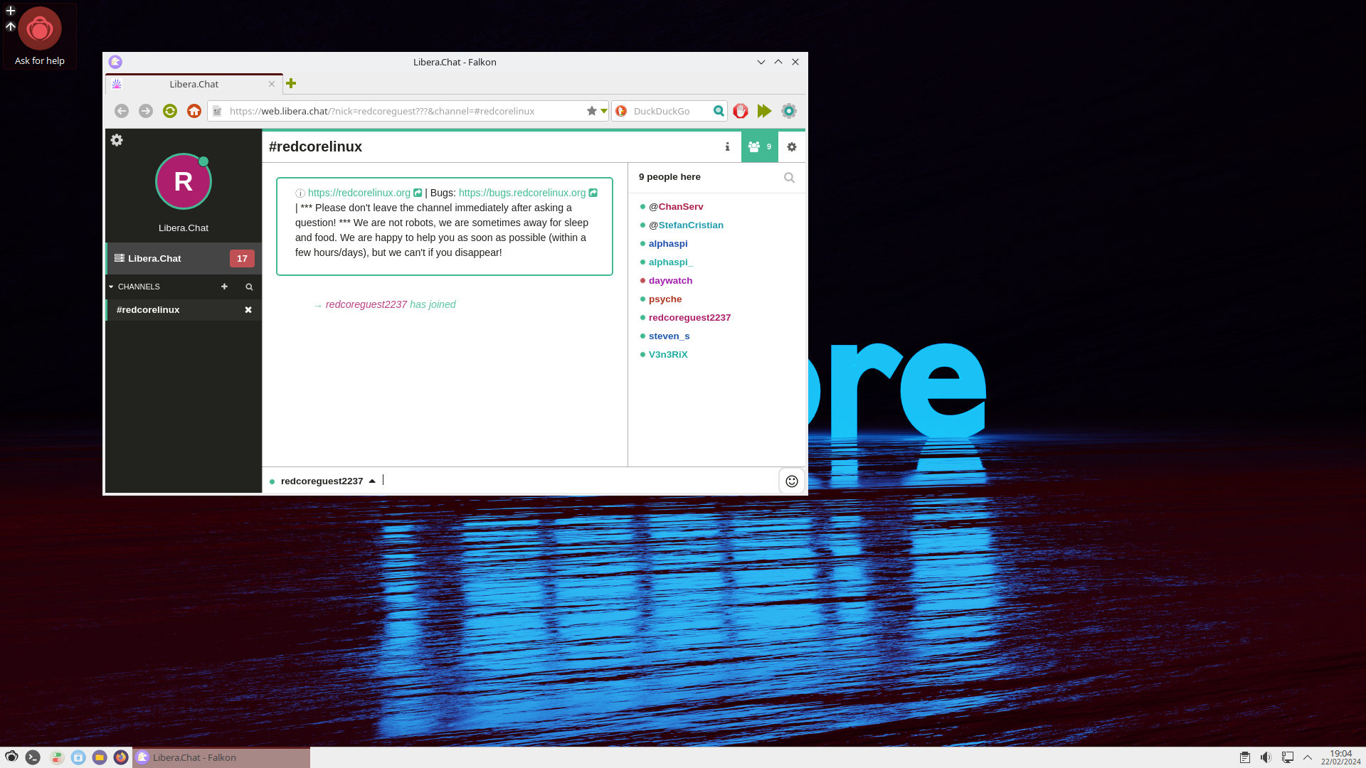 Redcore desktop screenshot: 2401 help