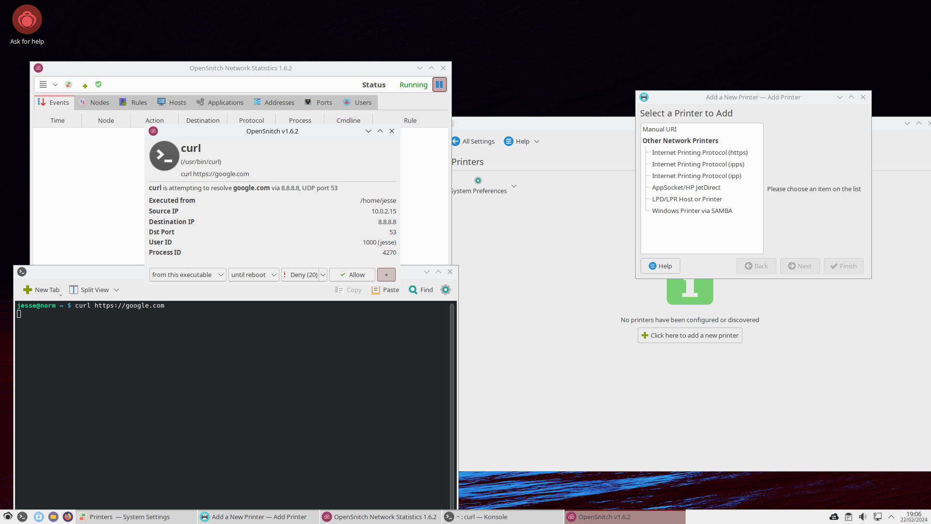 Redcore desktop screenshot: 2401 opensnitch