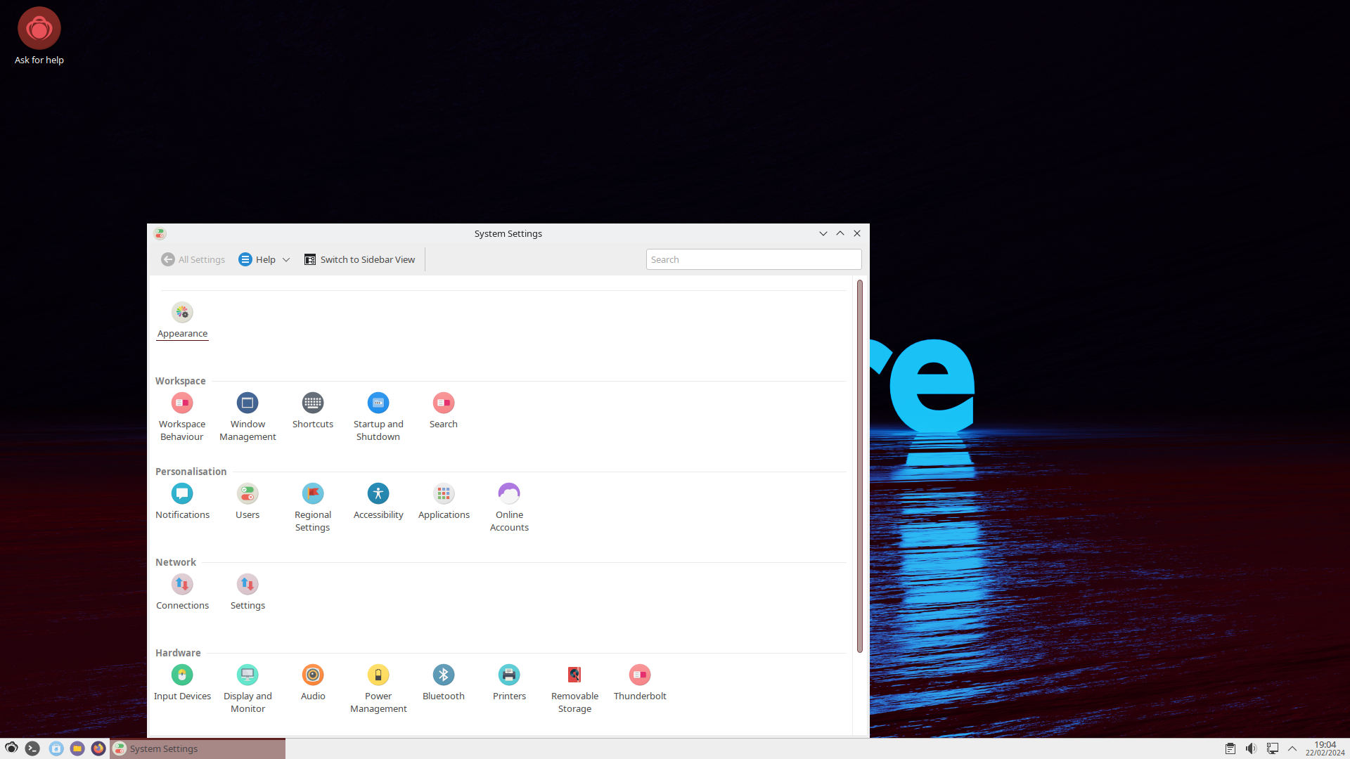 Redcore desktop screenshot: 2401 settings