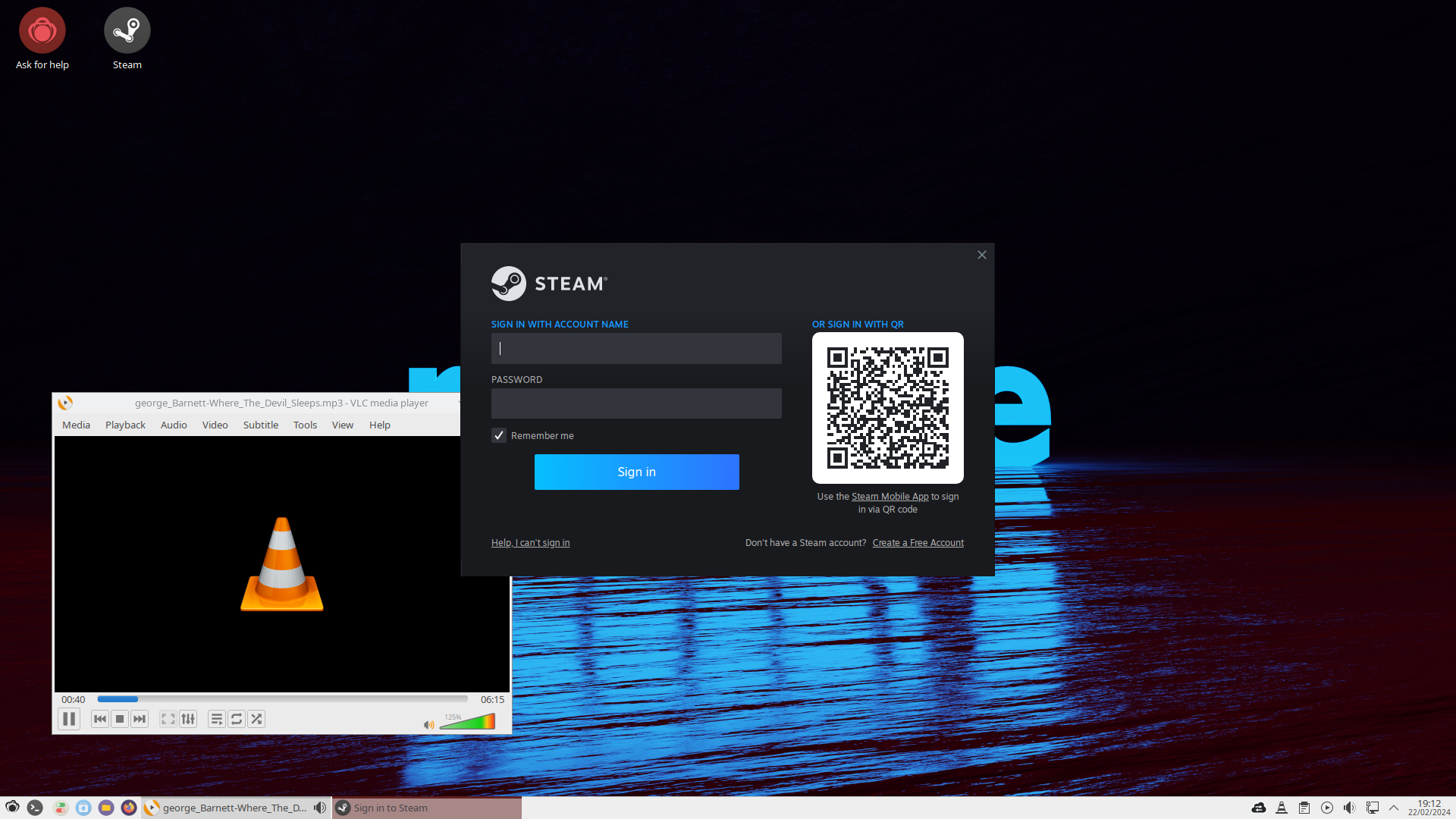 Redcore desktop screenshot: 2401 vlc steam