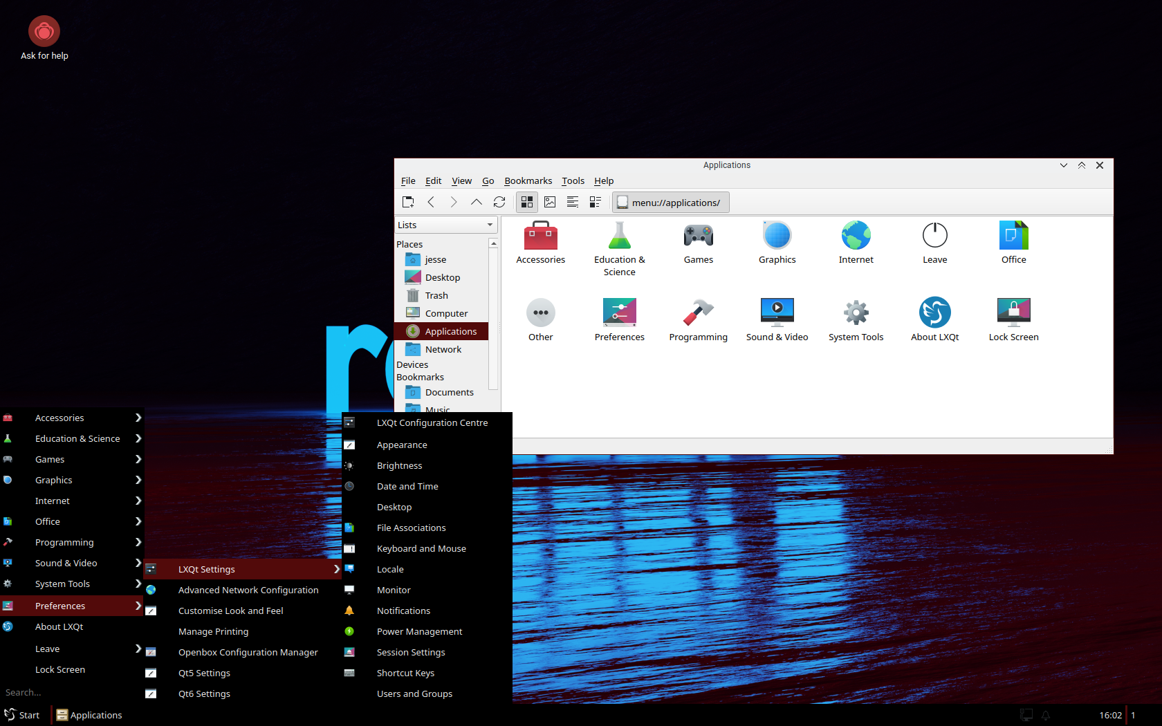 Redcore desktop screenshot: 2601 dark