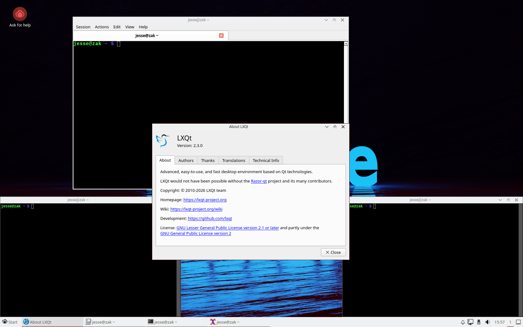 Redcore desktop screenshot: 2601 terminals