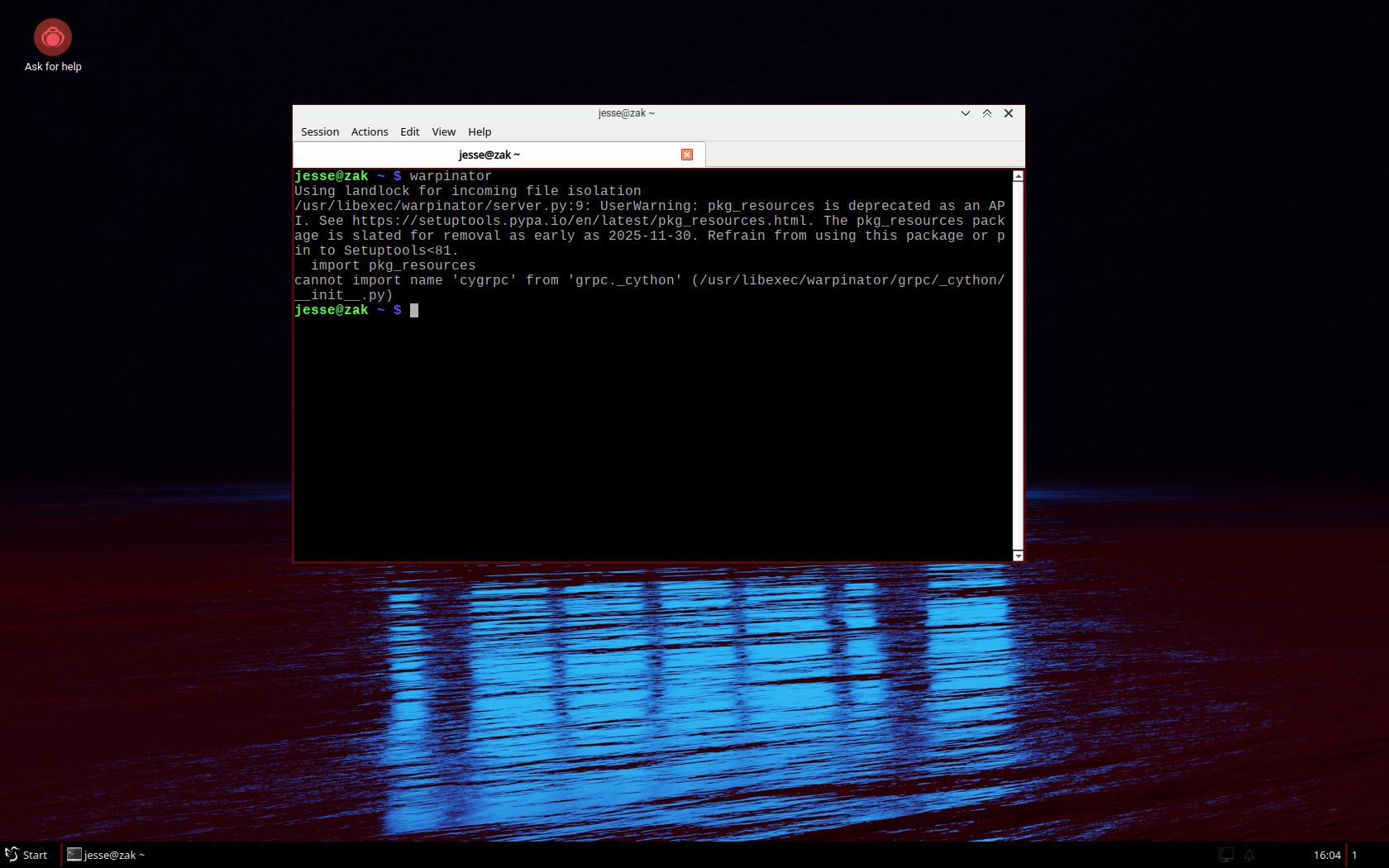 Redcore desktop screenshot: 2601 warpinator