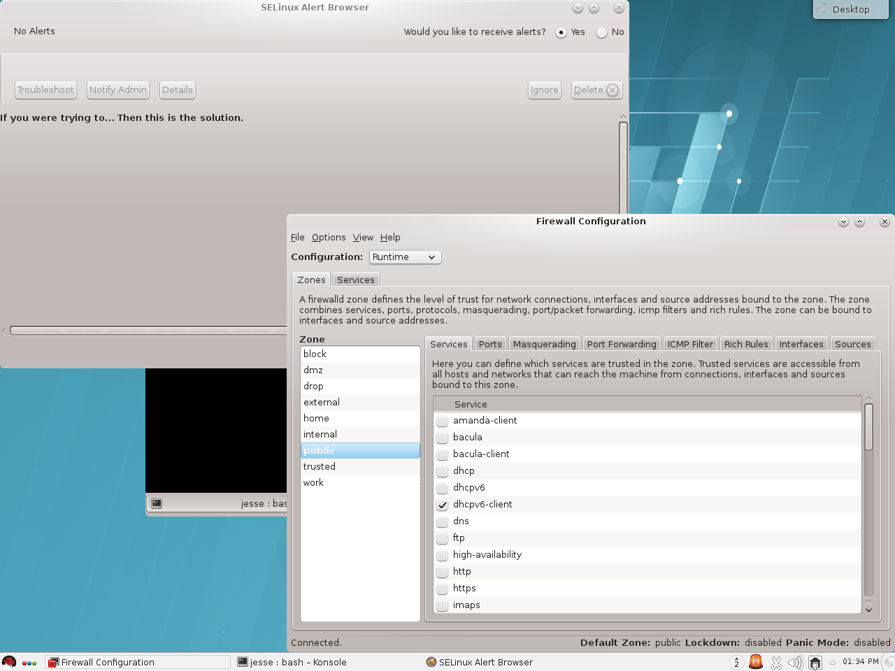 Red Hat desktop screenshot: 7 admin