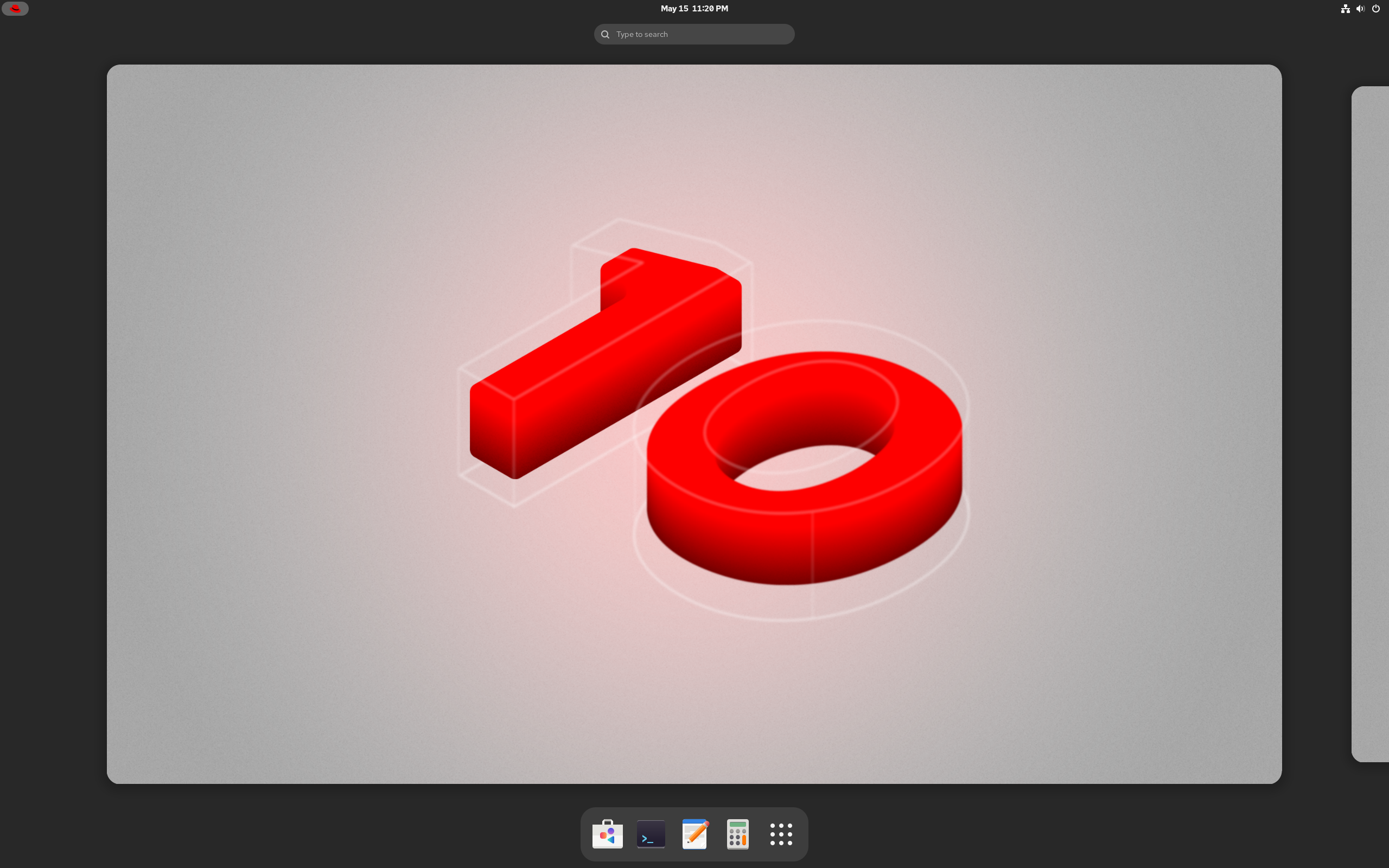 Red Hat desktop screenshot: rhel 10.0
