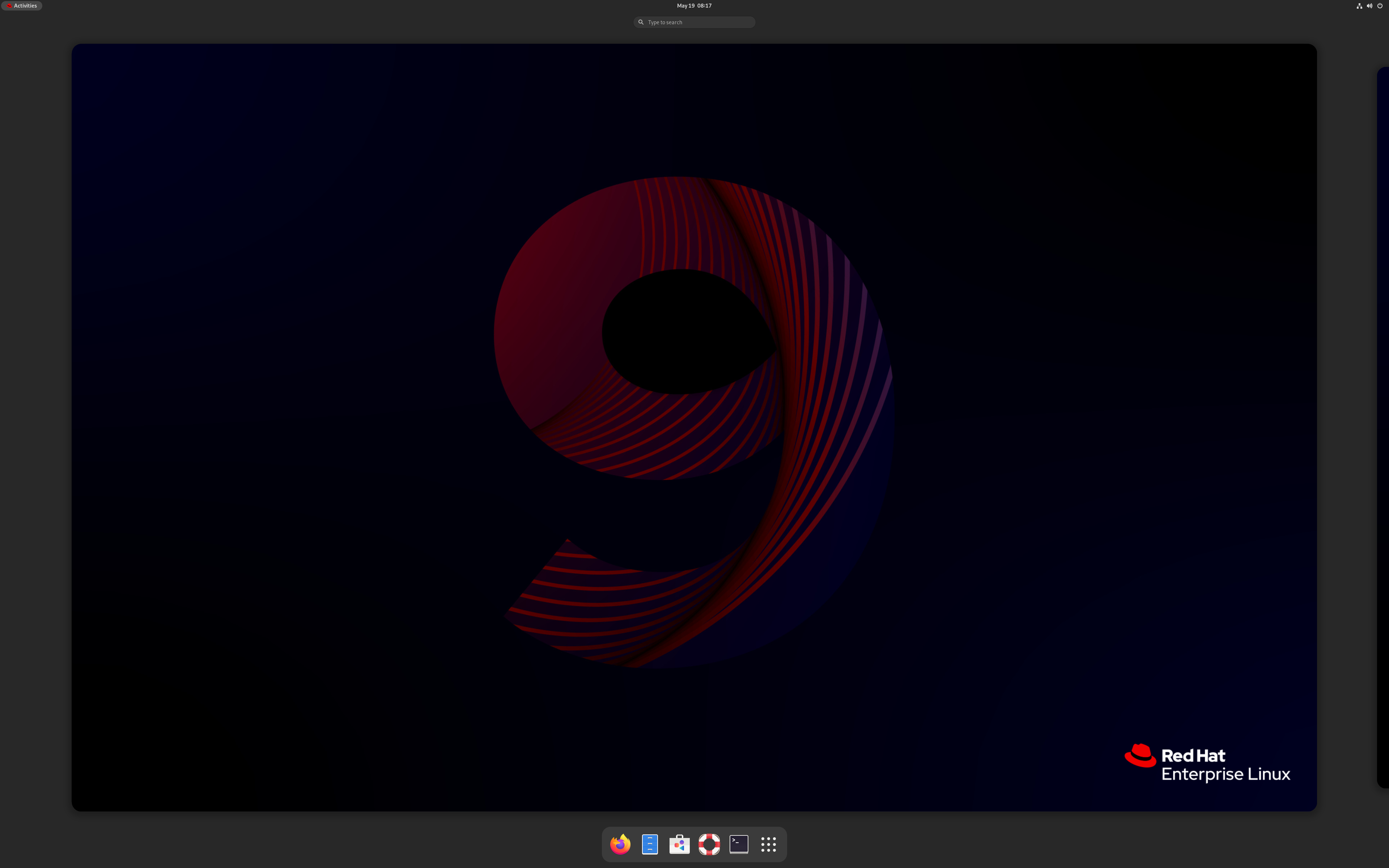 Red Hat desktop screenshot: rhel 9.0