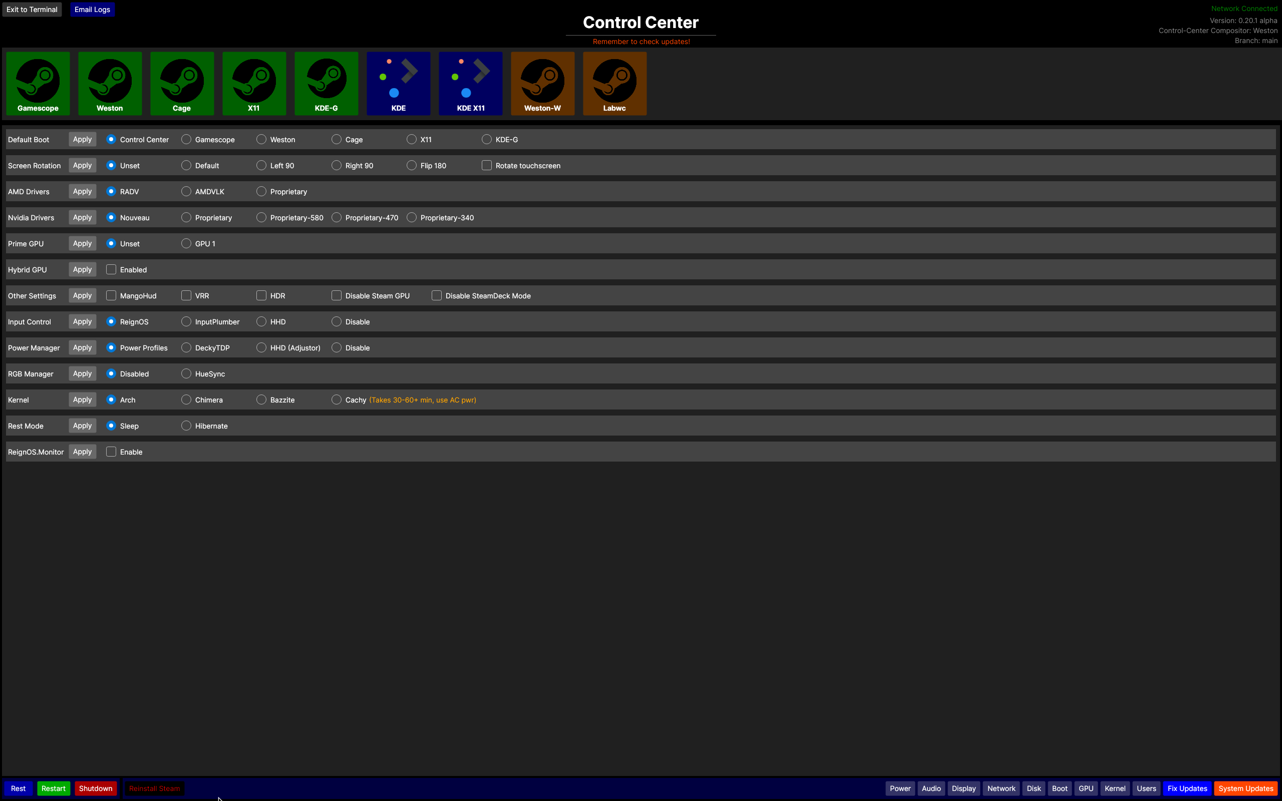 ReignOS desktop screenshot: 0.20.0