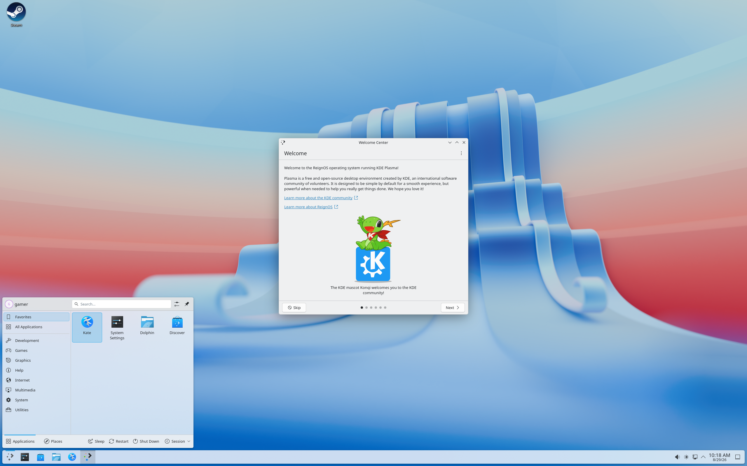 ReignOS desktop screenshot: 1.0.1 kde