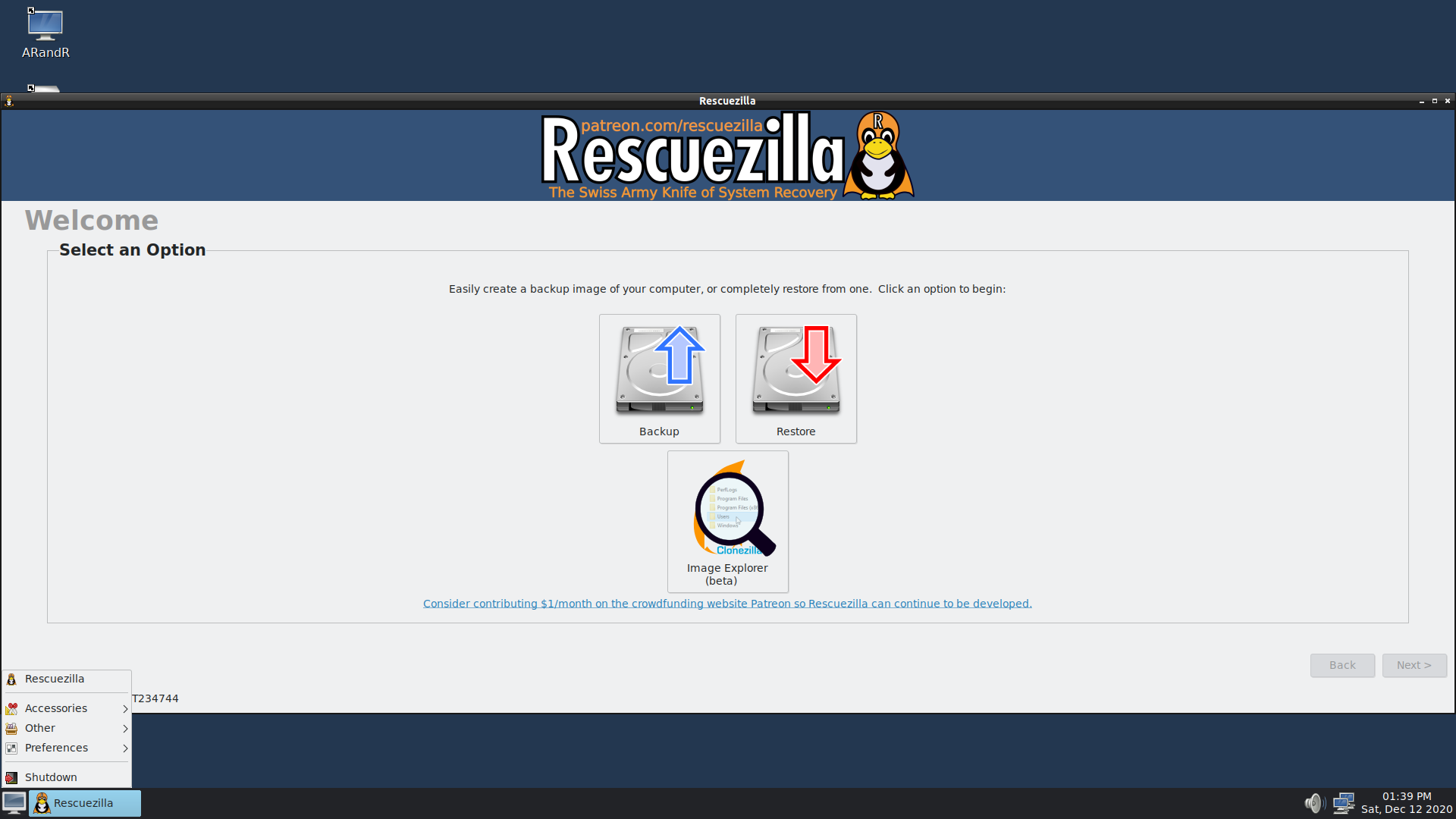 Rescuezilla desktop screenshot: 2.1