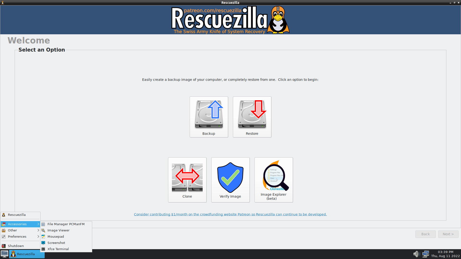 Rescuezilla desktop screenshot: 2.4