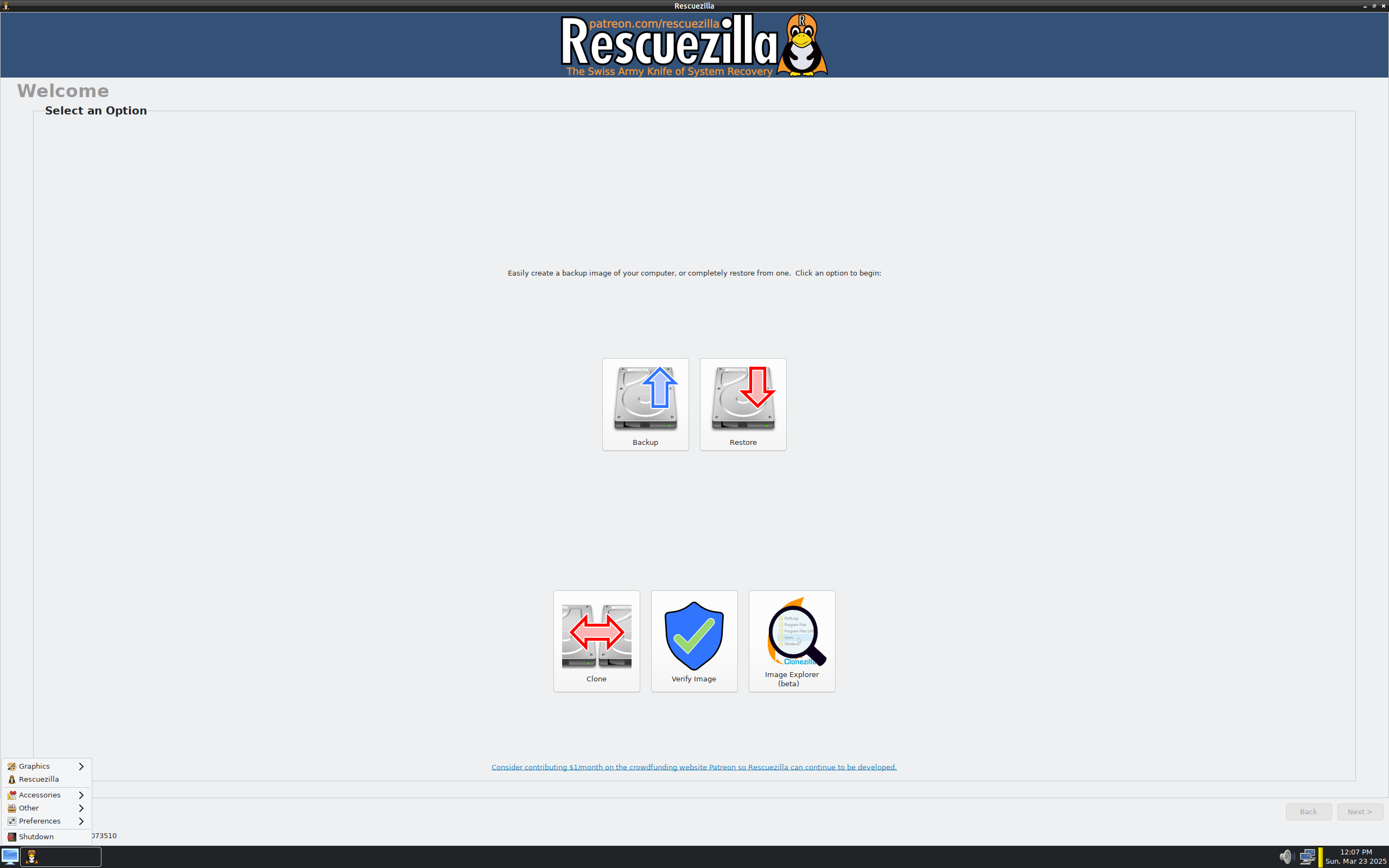 Rescuezilla desktop screenshot: 2.6