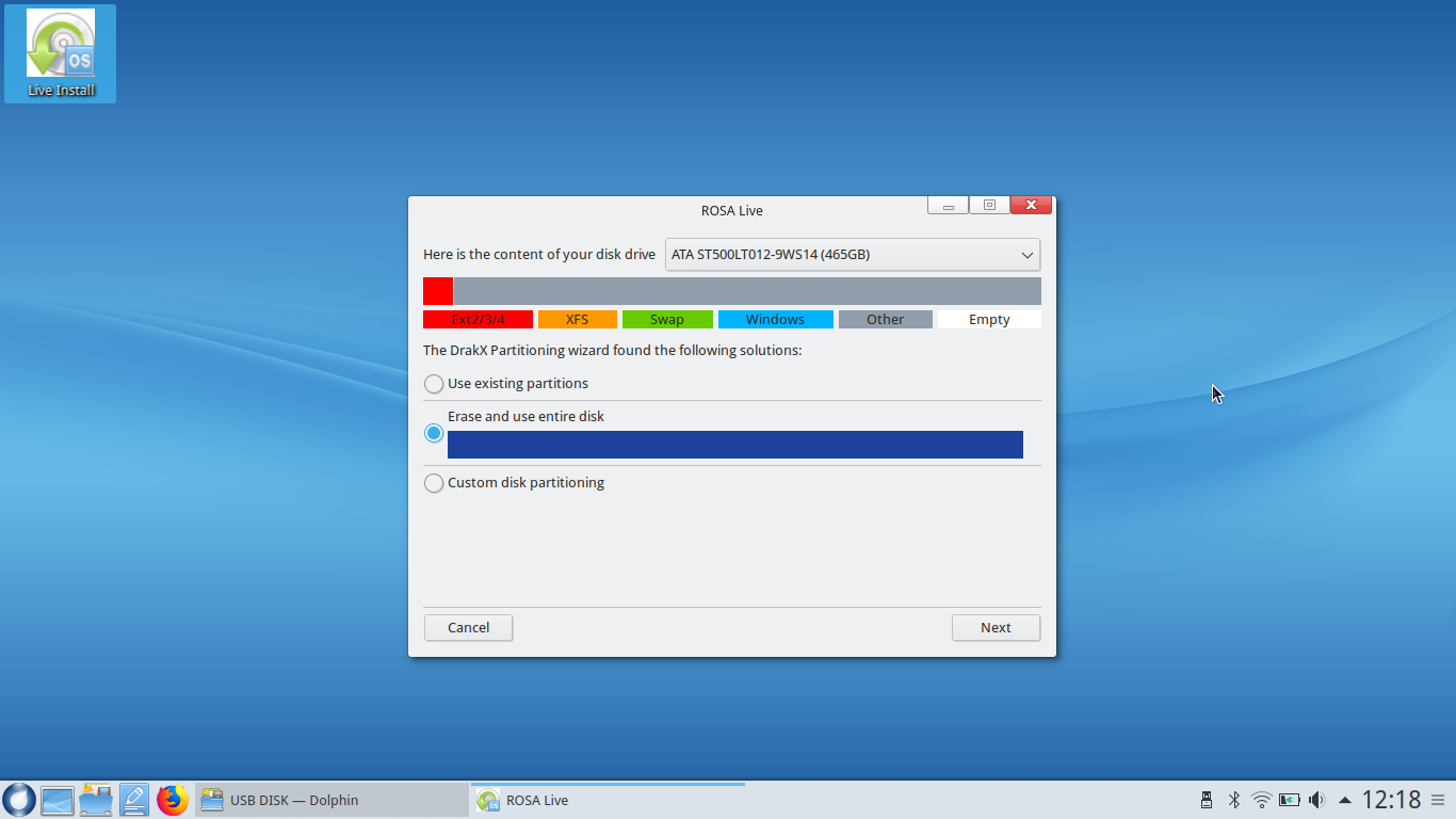 ROSA desktop screenshot: 11 partitioning