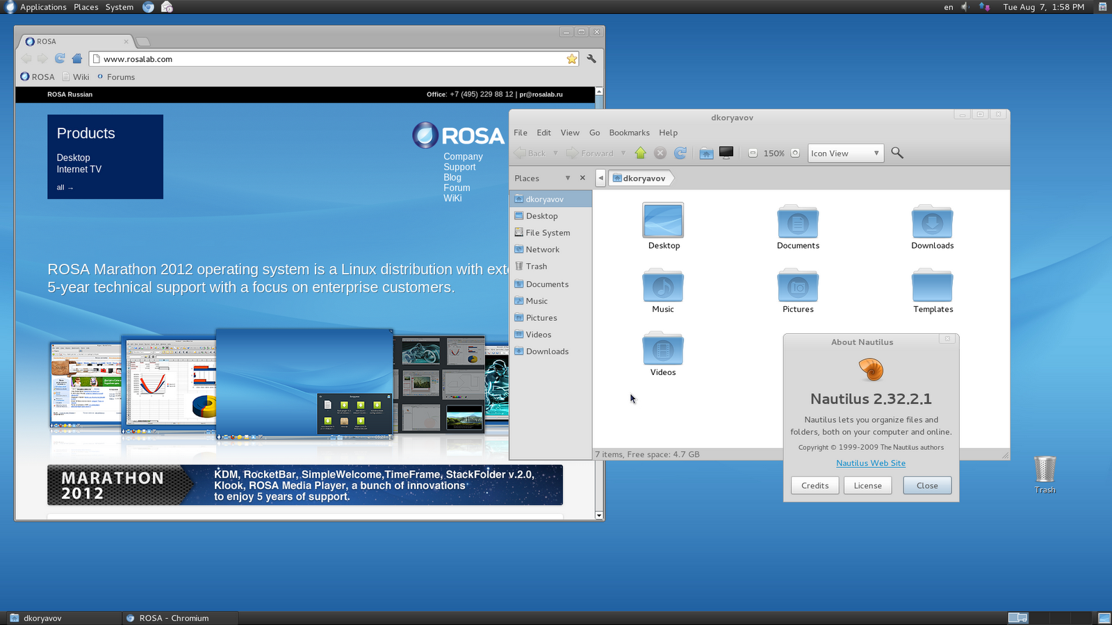 ROSA desktop screenshot: 2012 gnome desktop
