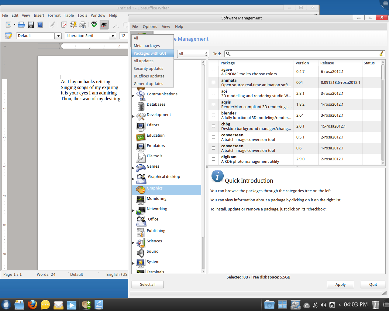 ROSA desktop screenshot: 2012 r1 desktop fresh packages