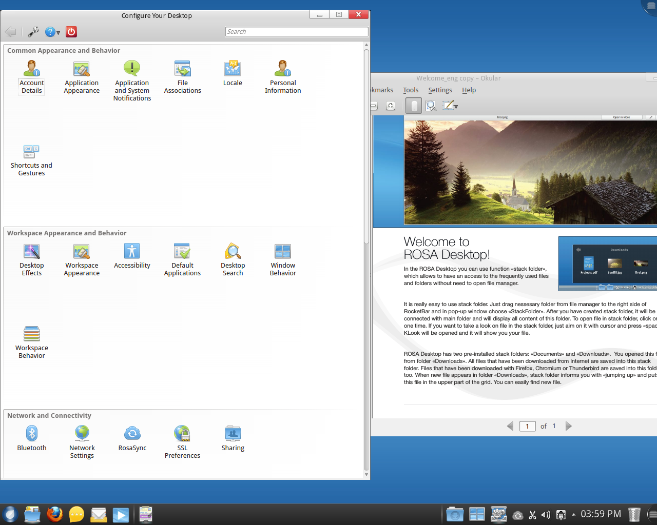 ROSA desktop screenshot: 2012 r1 desktop fresh settings