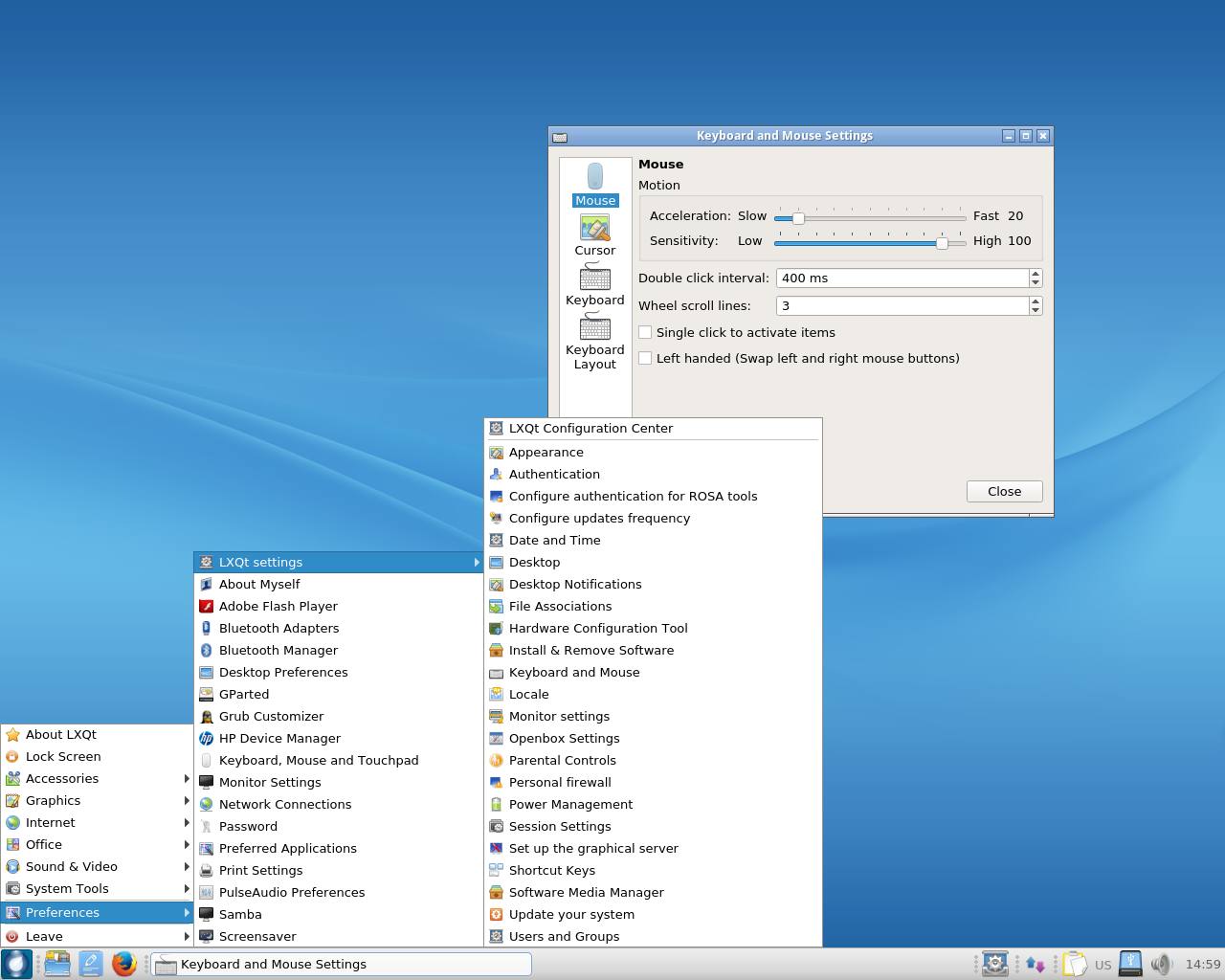 ROSA desktop screenshot: r6 lxqt menu