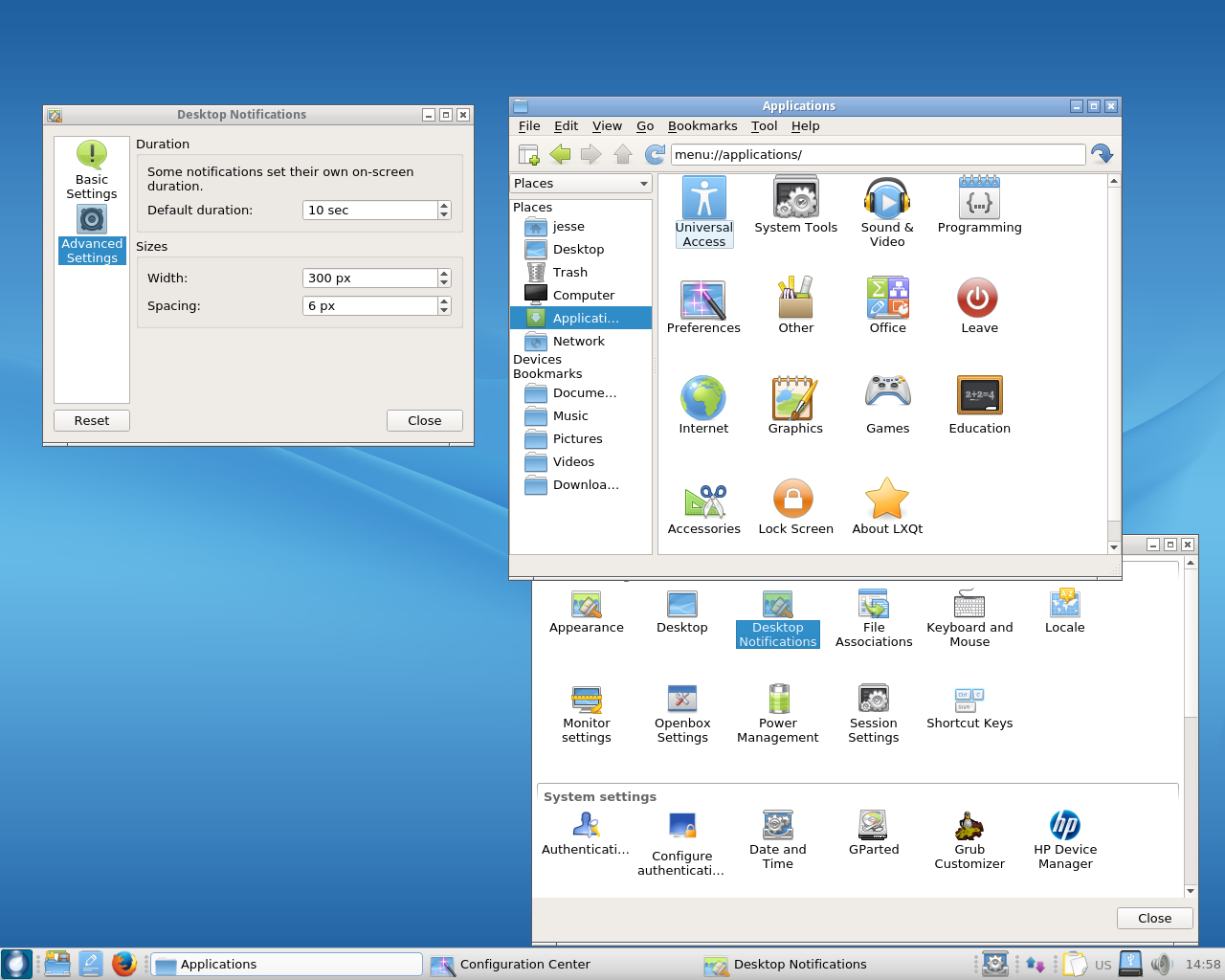 ROSA desktop screenshot: r6 lxqt notifications