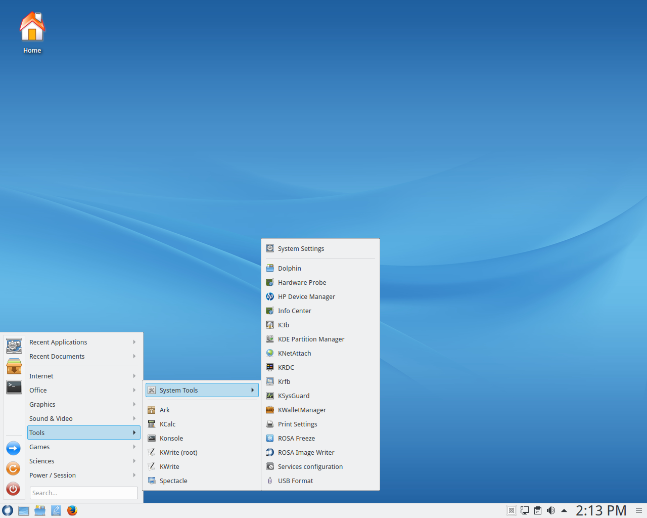 ROSA desktop screenshot: r9 menu