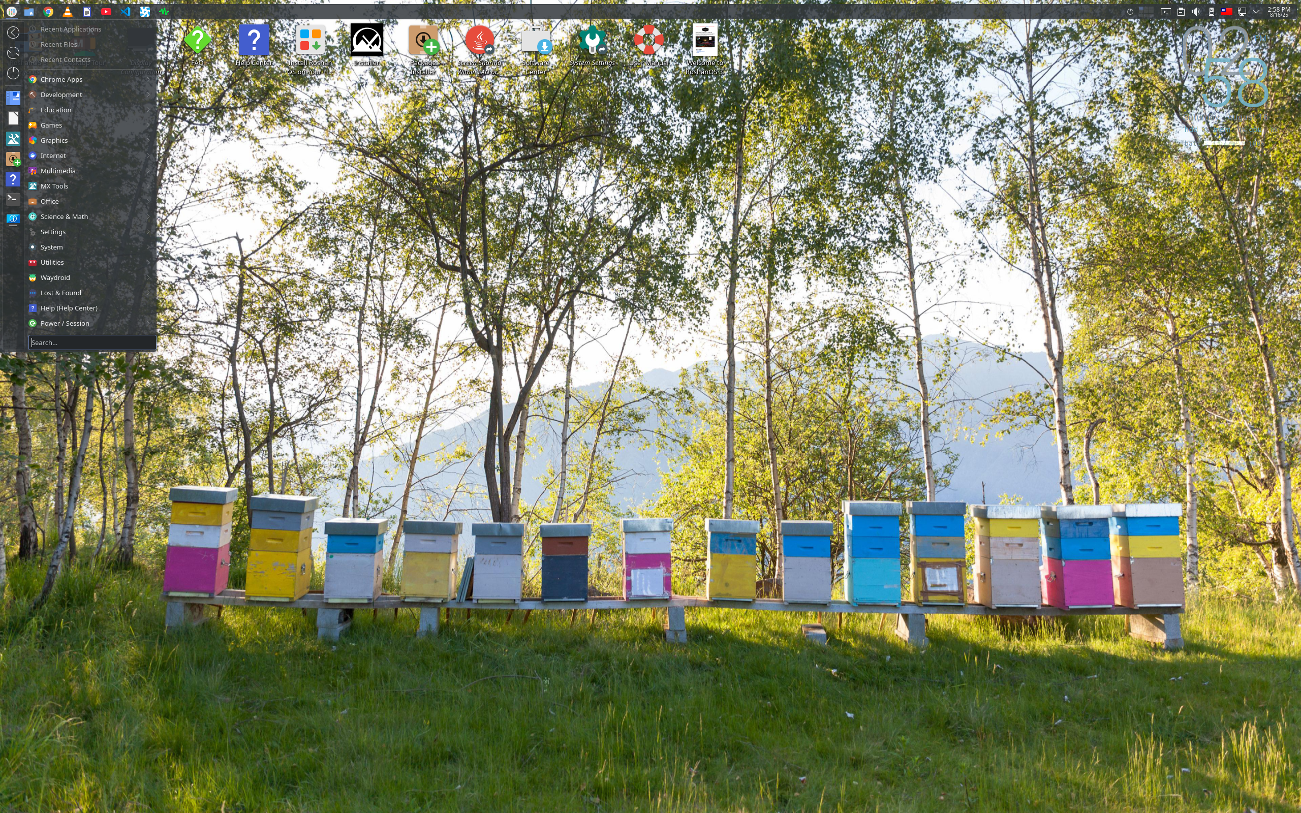 RoshanOS desktop screenshot: 3.0.7