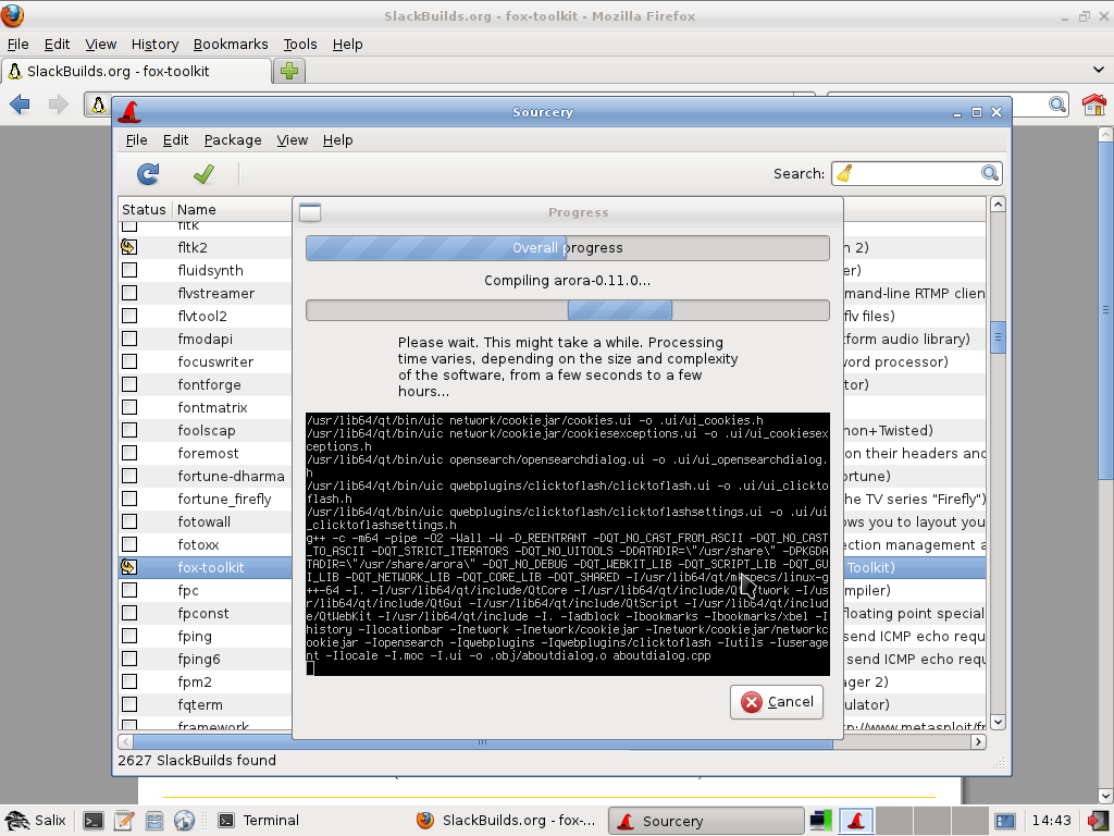Salix desktop screenshot: 13.37 sourcery compiling