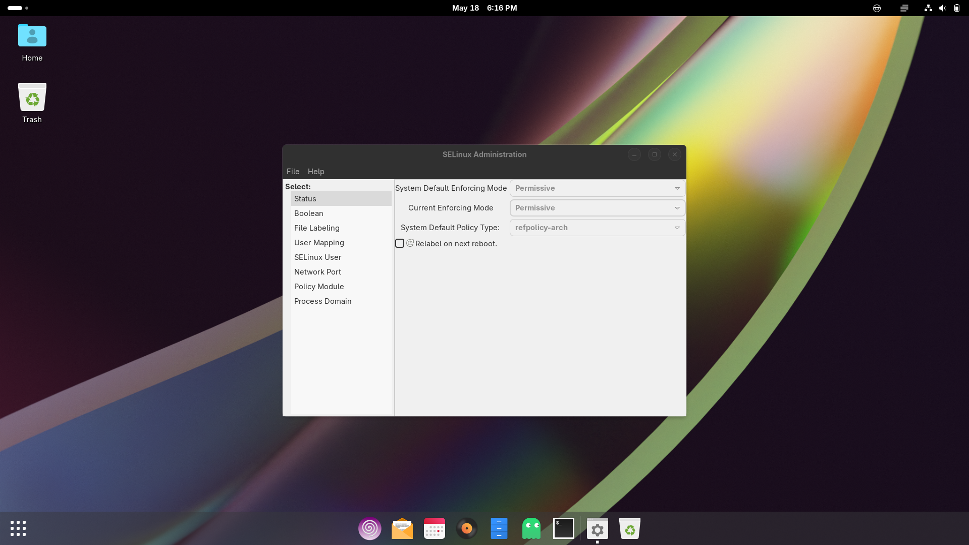 SDesk desktop screenshot: 2025.05.06 selinux
