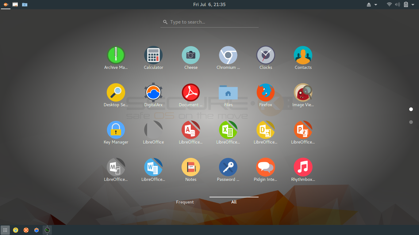 Secure-K desktop screenshot: 18.5 menu