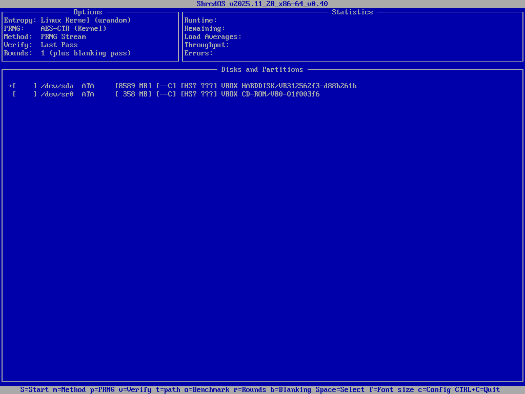ShredOS desktop screenshot: 2025.11 28