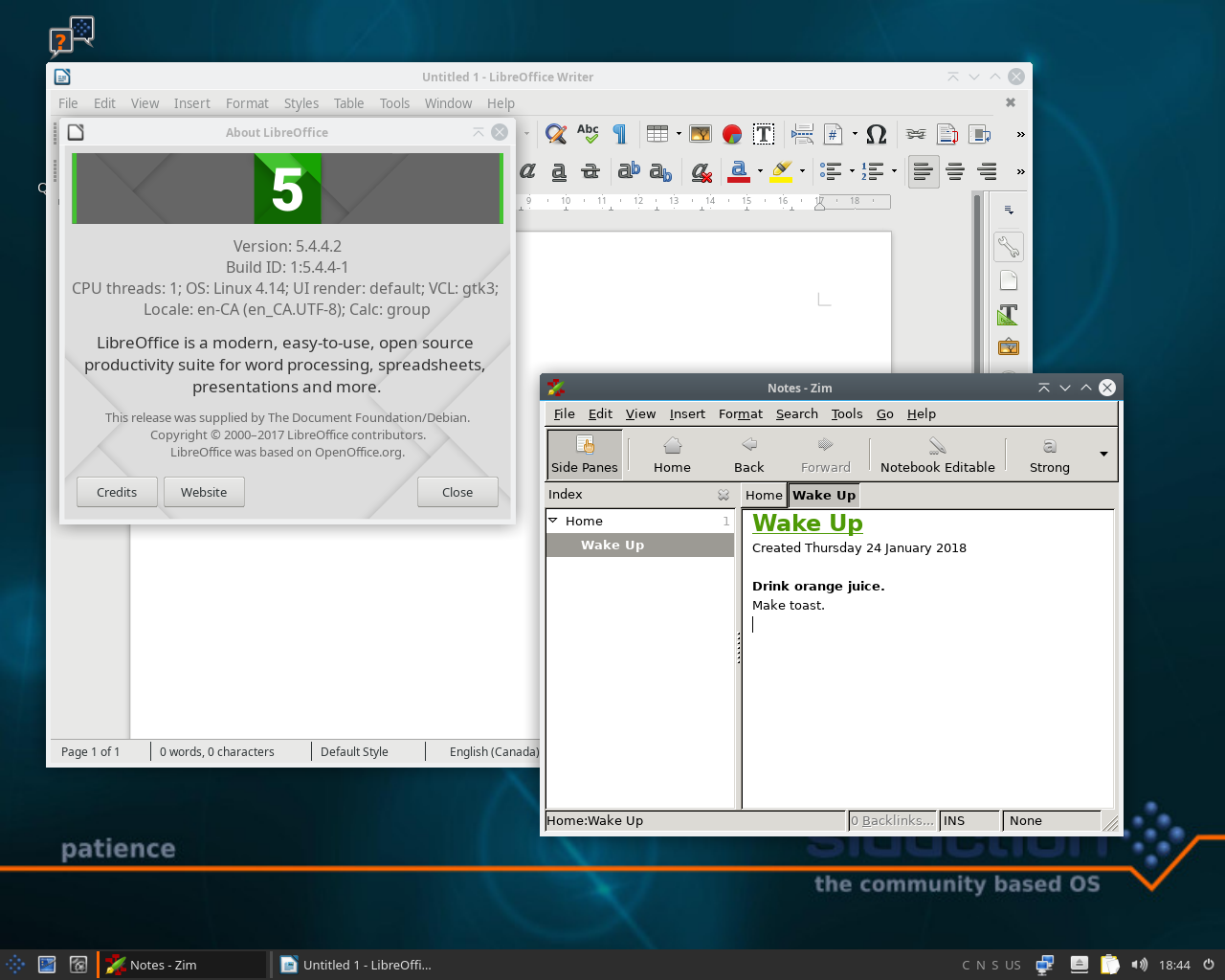 siduction desktop screenshot: 2018.1.0 zim