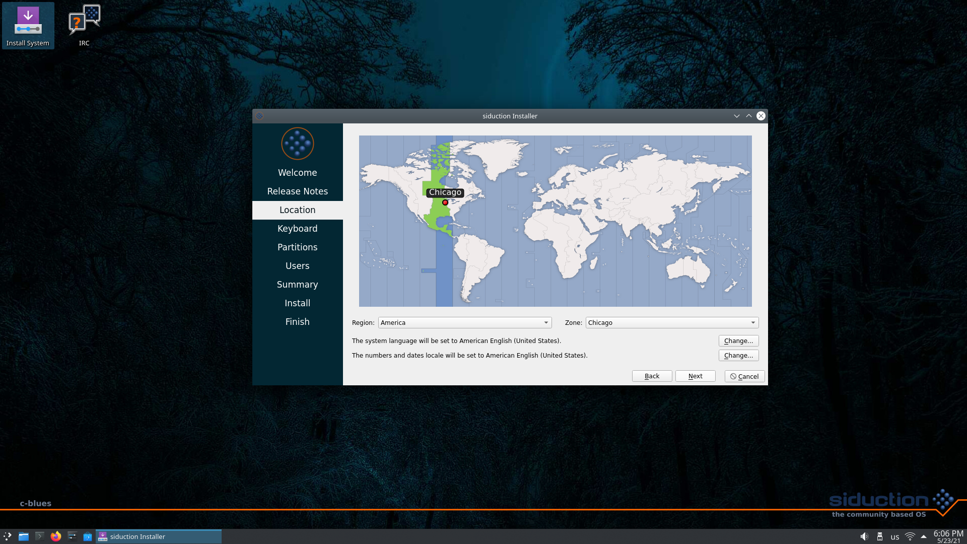siduction desktop screenshot: 2021 installing