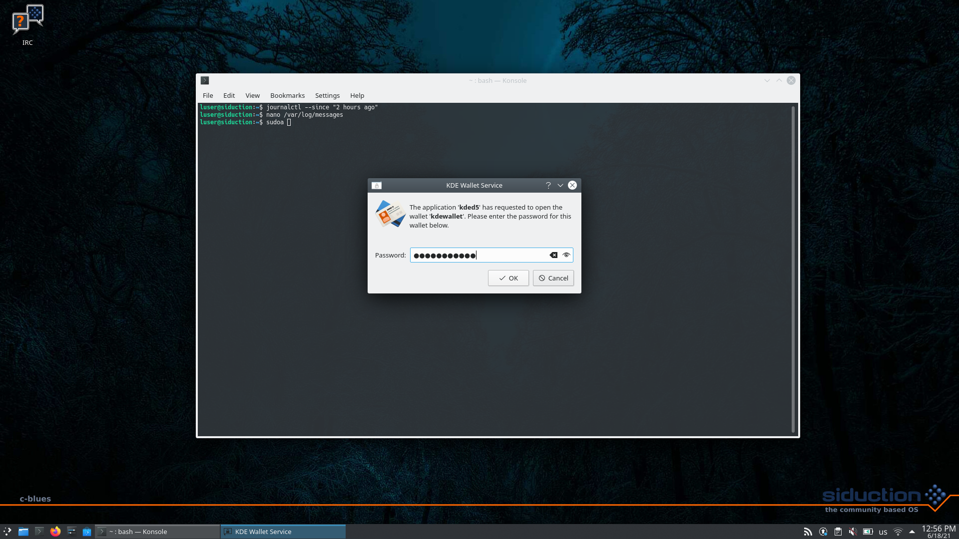 siduction desktop screenshot: 2021 kde wallet