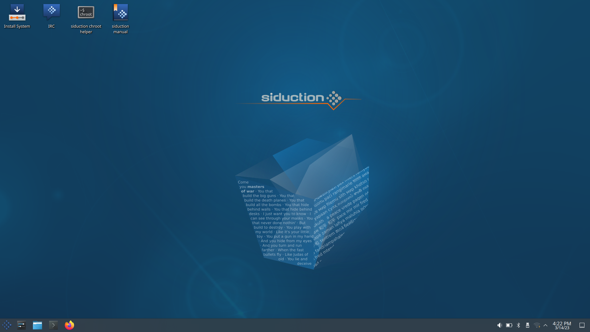 siduction desktop screenshot: 2022.1.1 kde plasma live desktop