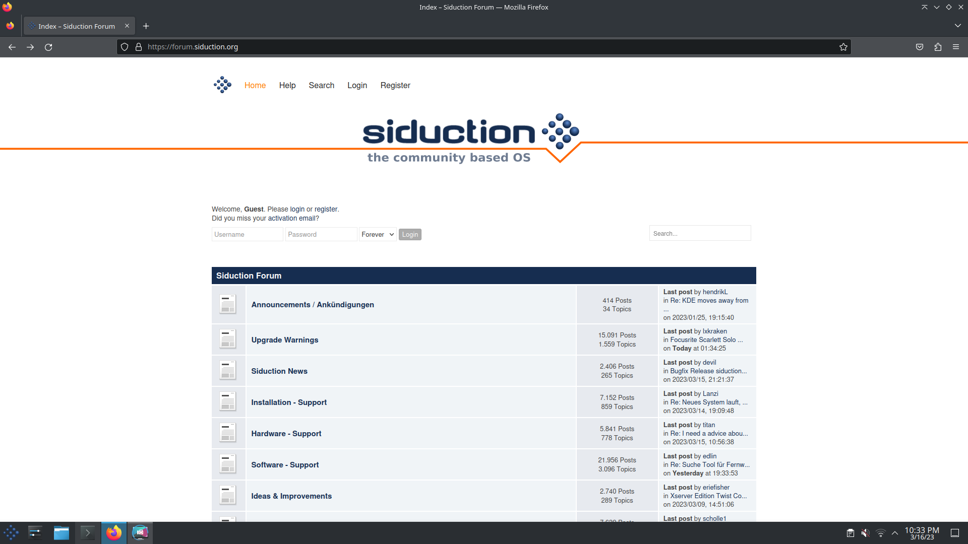 siduction desktop screenshot: 2022.1.1 siduction forum