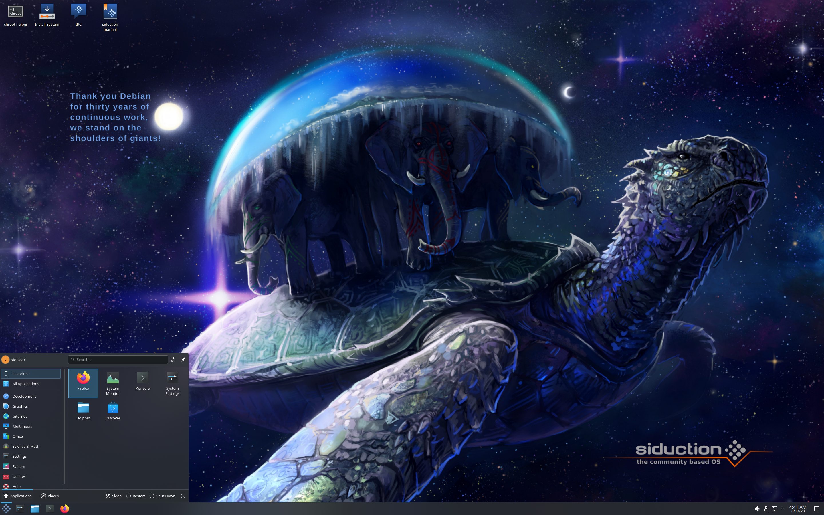 siduction desktop screenshot: 2023.1.0