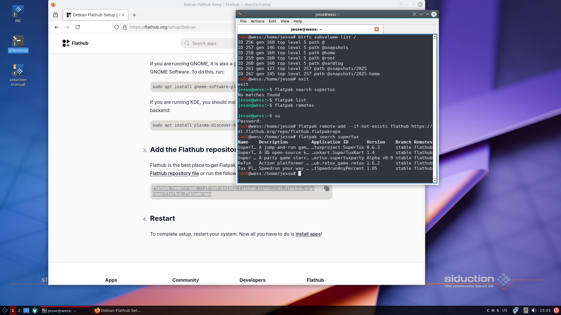 siduction desktop screenshot: 2024.1.0 flatpak