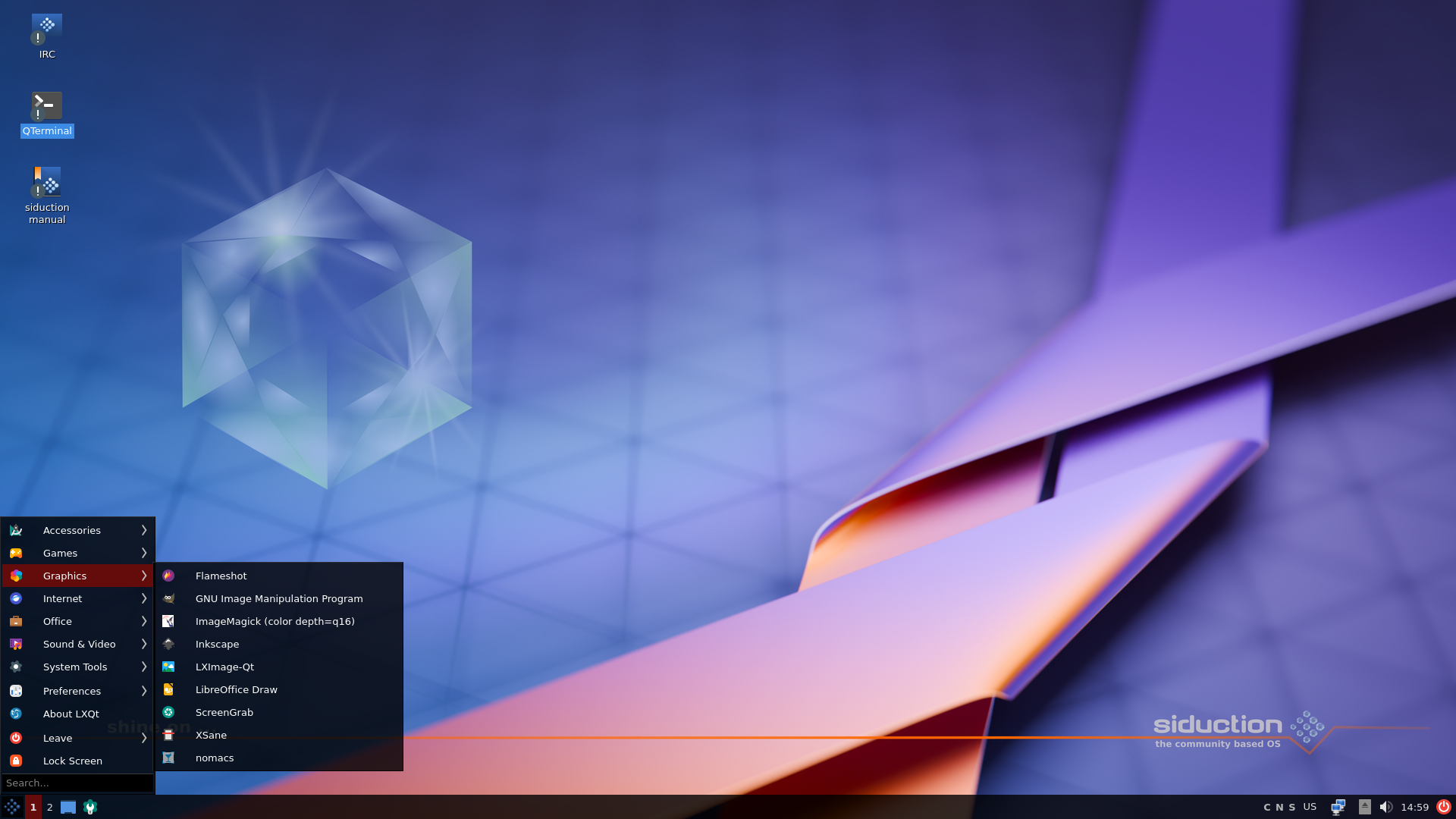 siduction desktop screenshot: 2024.1.0 menu
