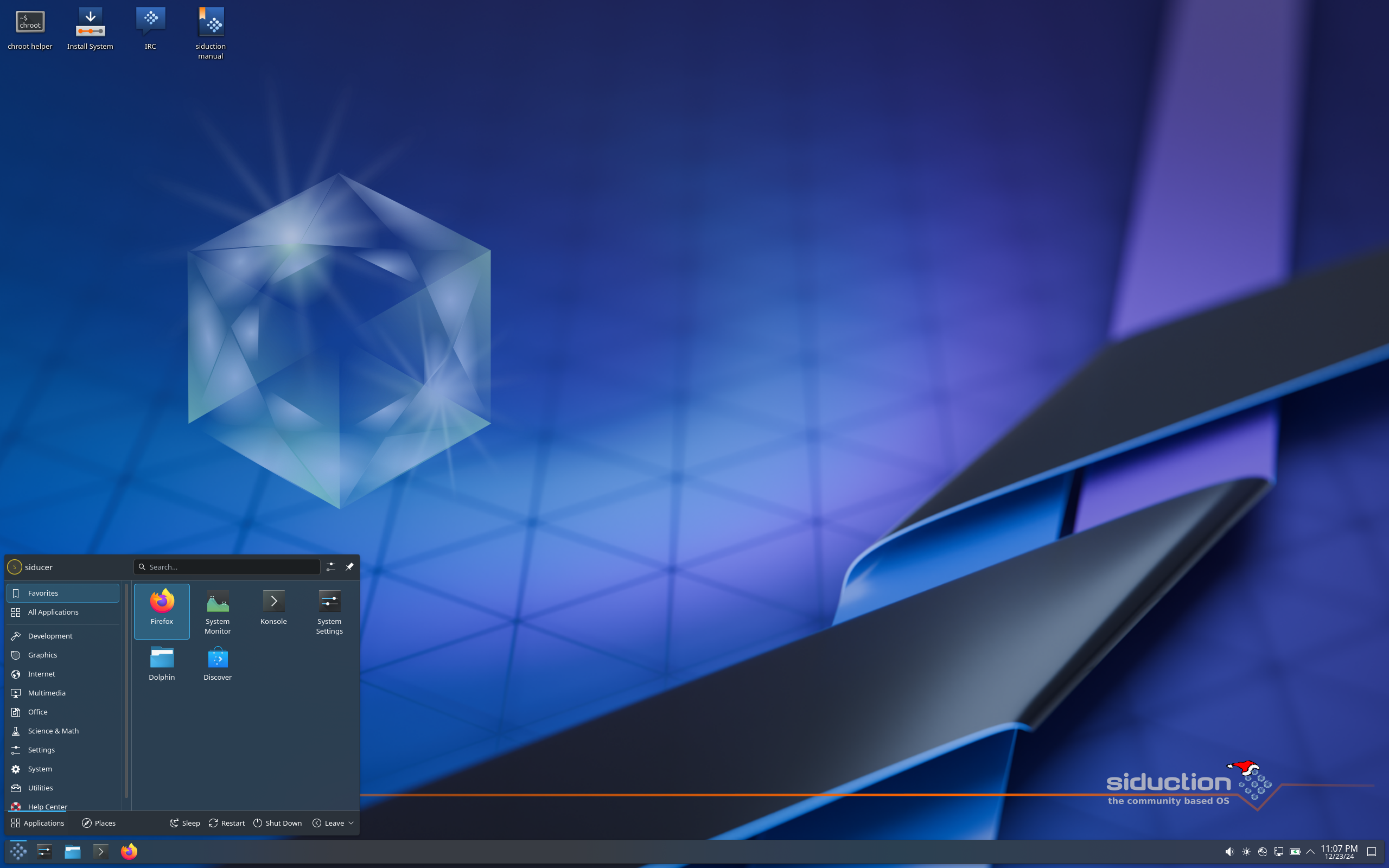 siduction desktop screenshot: 2024.1.0