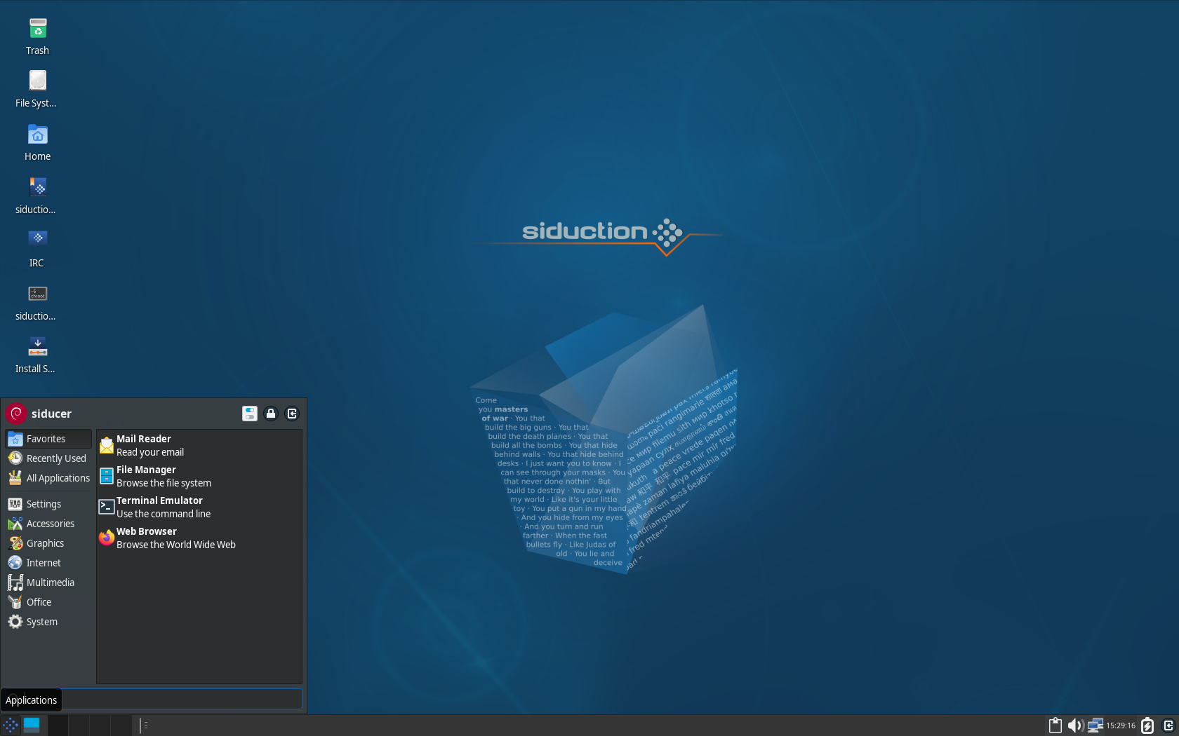 siduction desktop screenshot: 22.1.1 xfce
