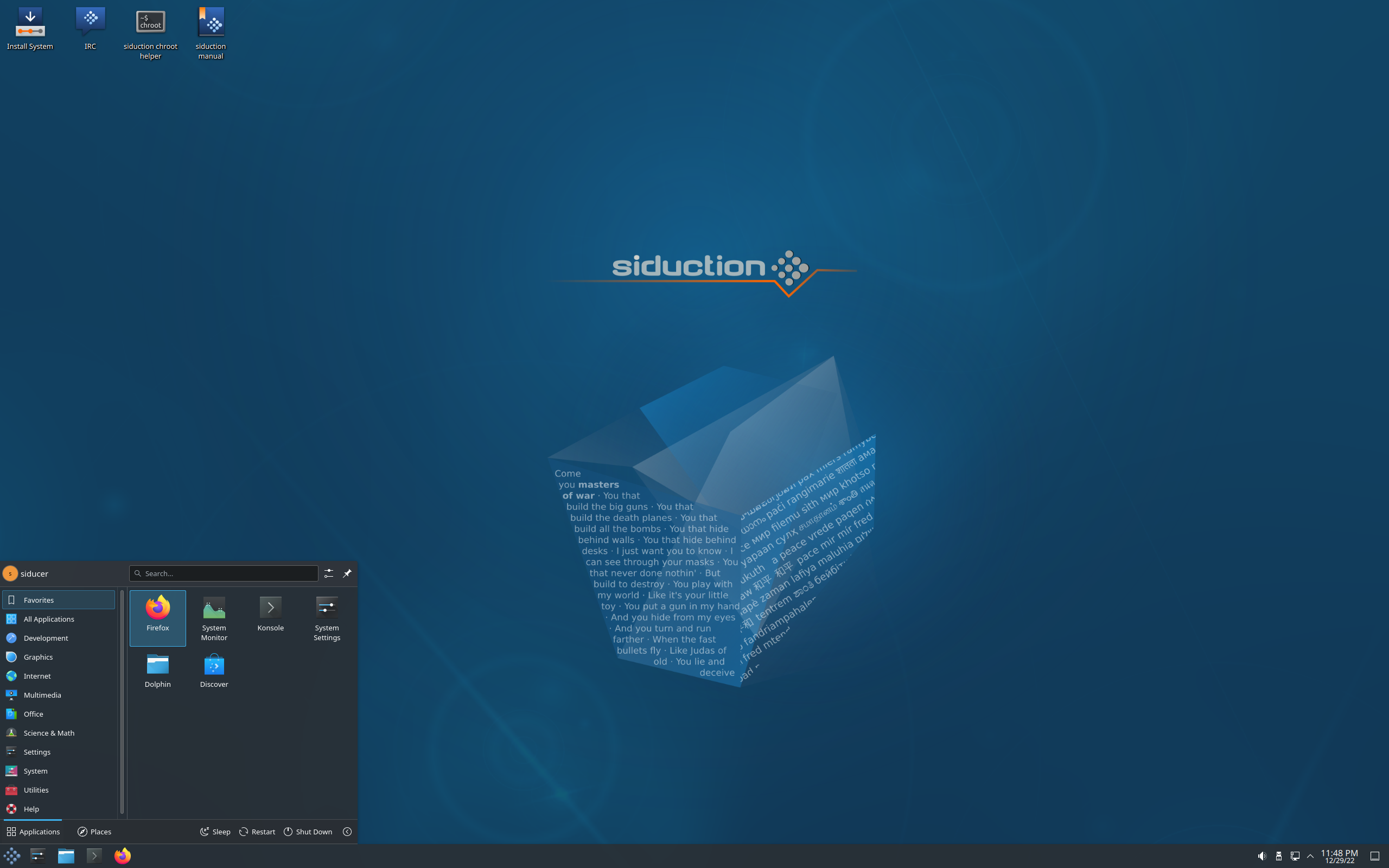 siduction desktop screenshot: 22.1