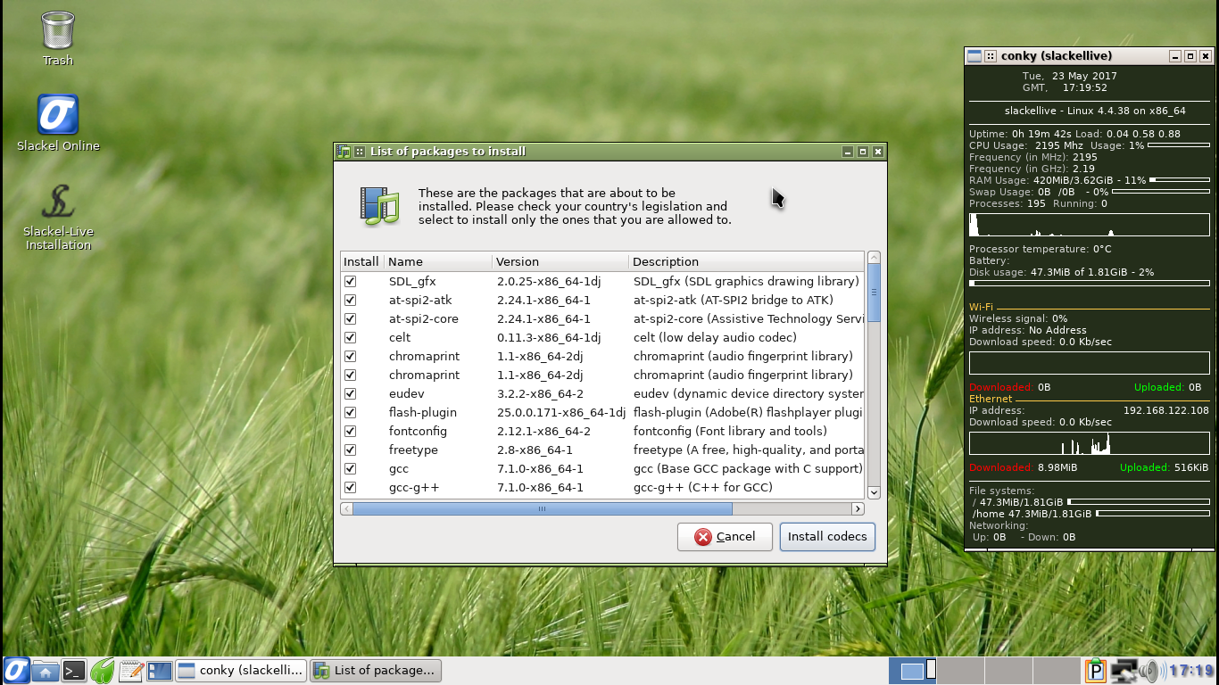 Slackel desktop screenshot: 7.0 codecs